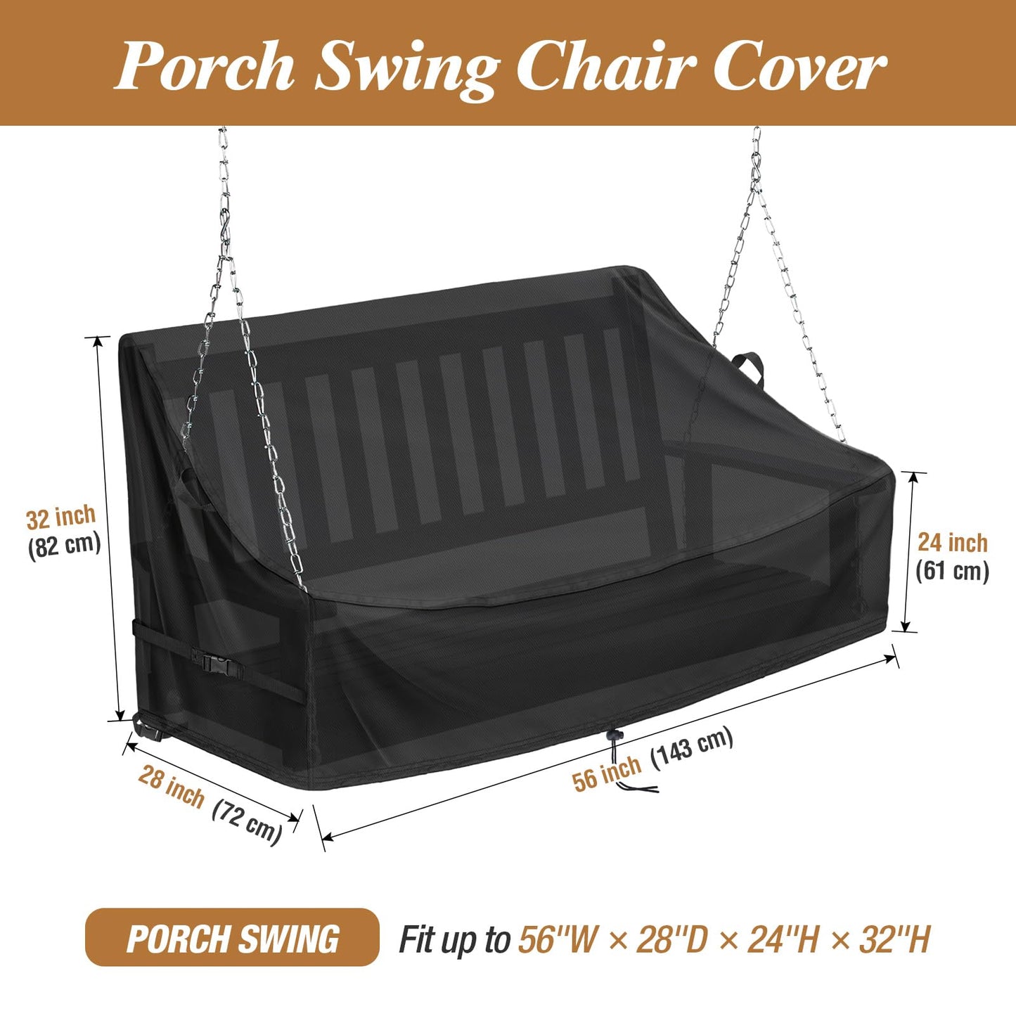 Kasla Porch Swing Seat Cover, Waterproof Swing Covers for Outdoor Patio Swings & Garden Hammock Glider & Hanging Swing Bench (56x28x24/32in)