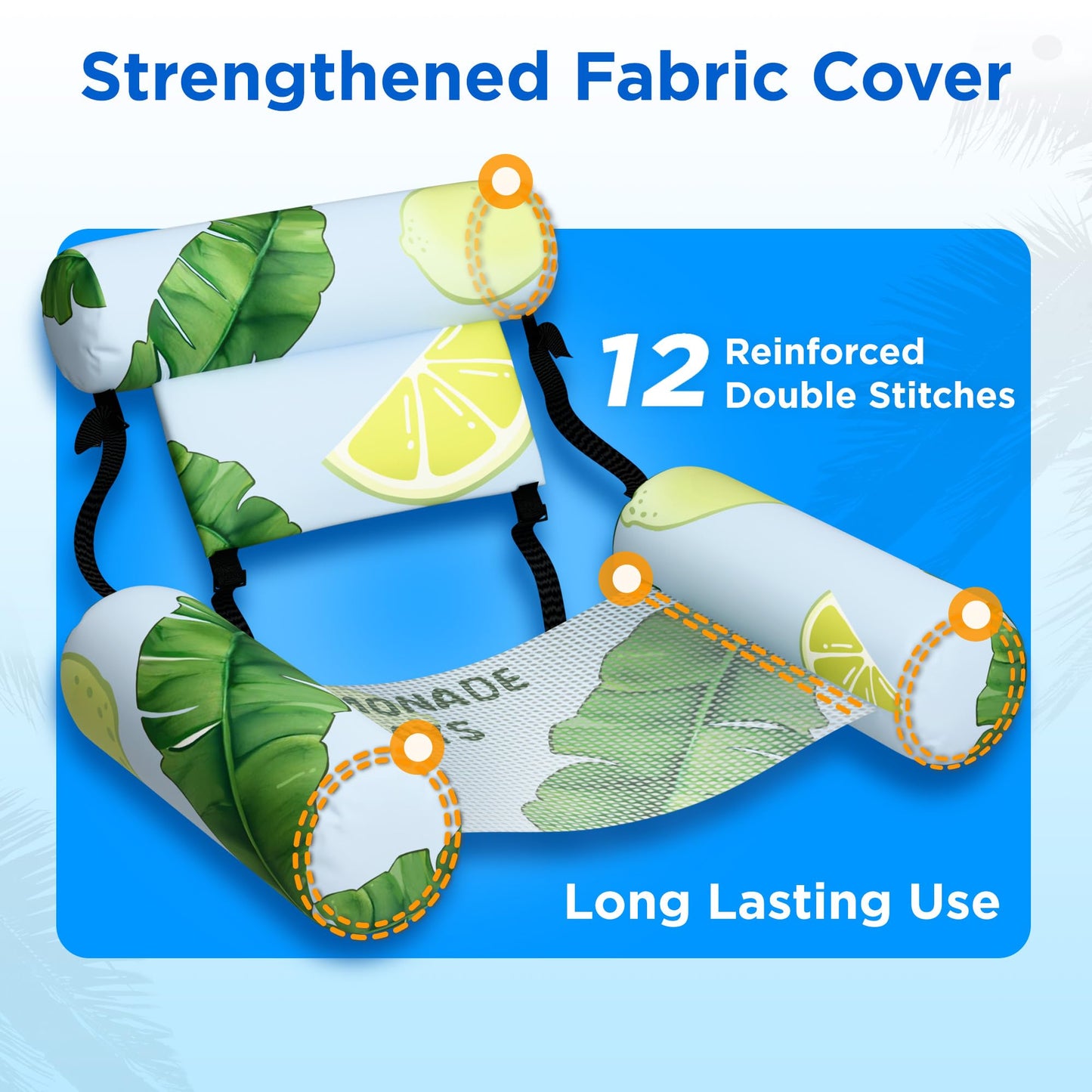 Funscape Pool Floats Chairs Adult, 2 Packs Heavy Duty Inflatable Swimming Pool Lounges, Fabric Floating Hammock Seat, Kid Blow Pool Noodle, Lake Raft Floaties, Fun Summer Beach Water Party Game—Fruits