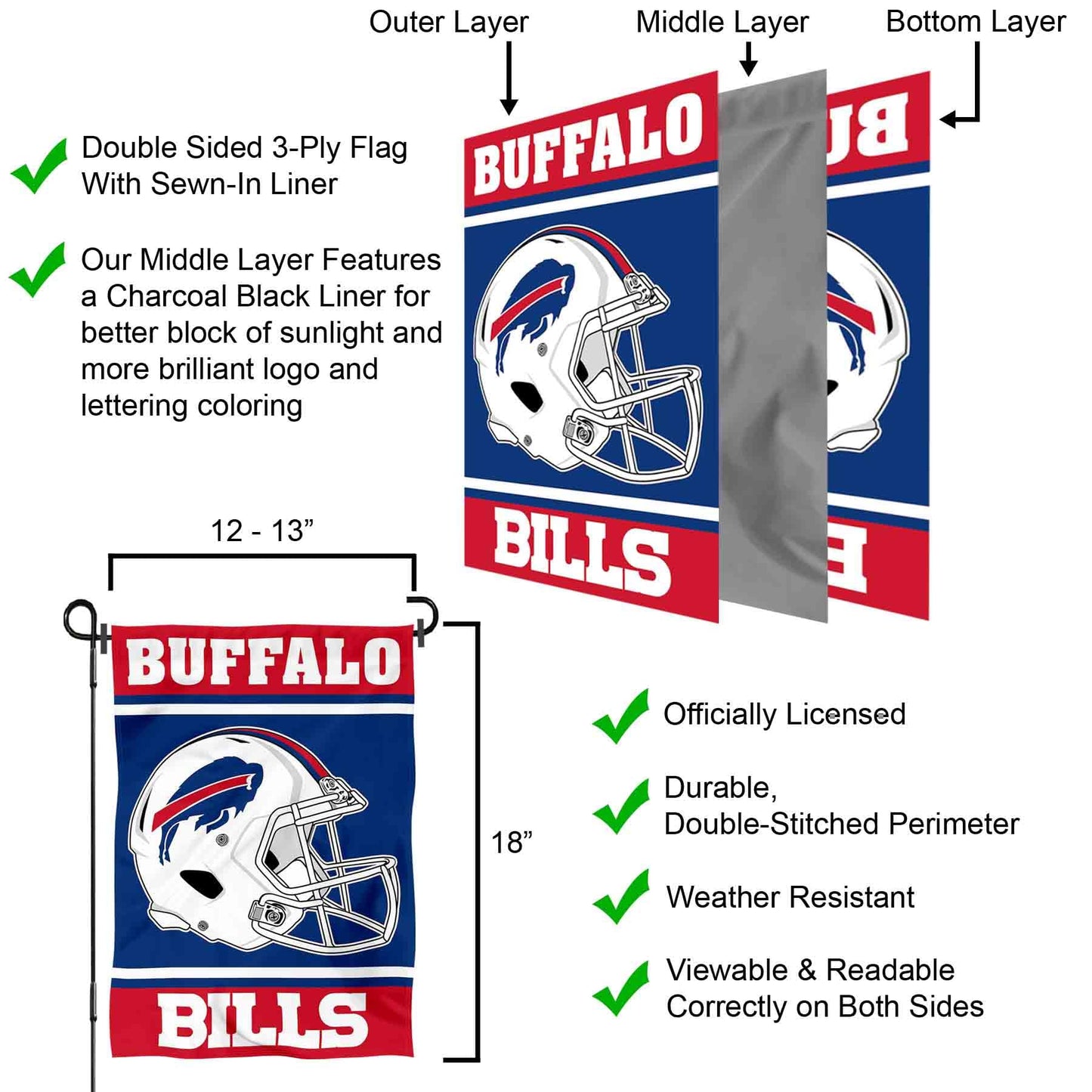 Buffalo Bills Helmet Double Sided Garden Banner Flag