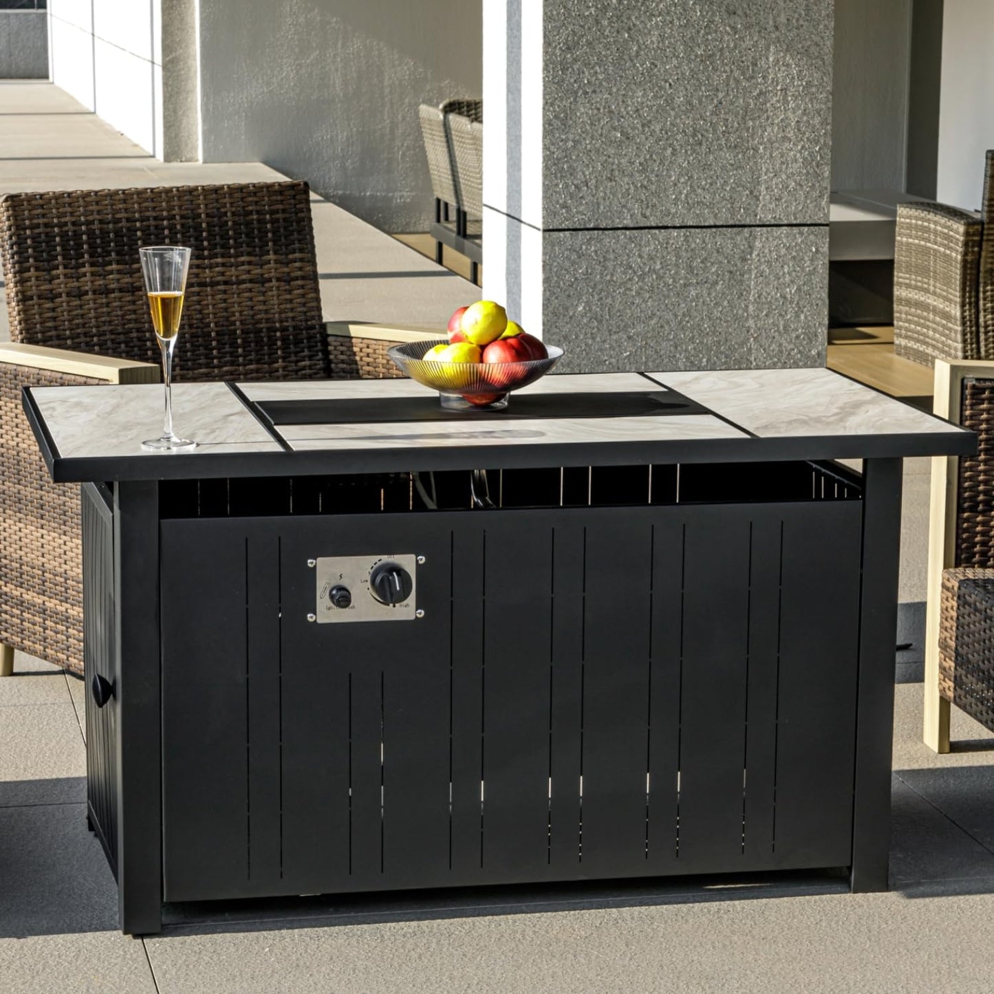 OutVue 47" Propane Fire Pit Table with Real Ceramic Tabletop, 50000 BTU Gas Firepit Table with Lid & Lava Stones, Outdoor Fire Pit for Dining or Party, Firepit for Outside, Patio