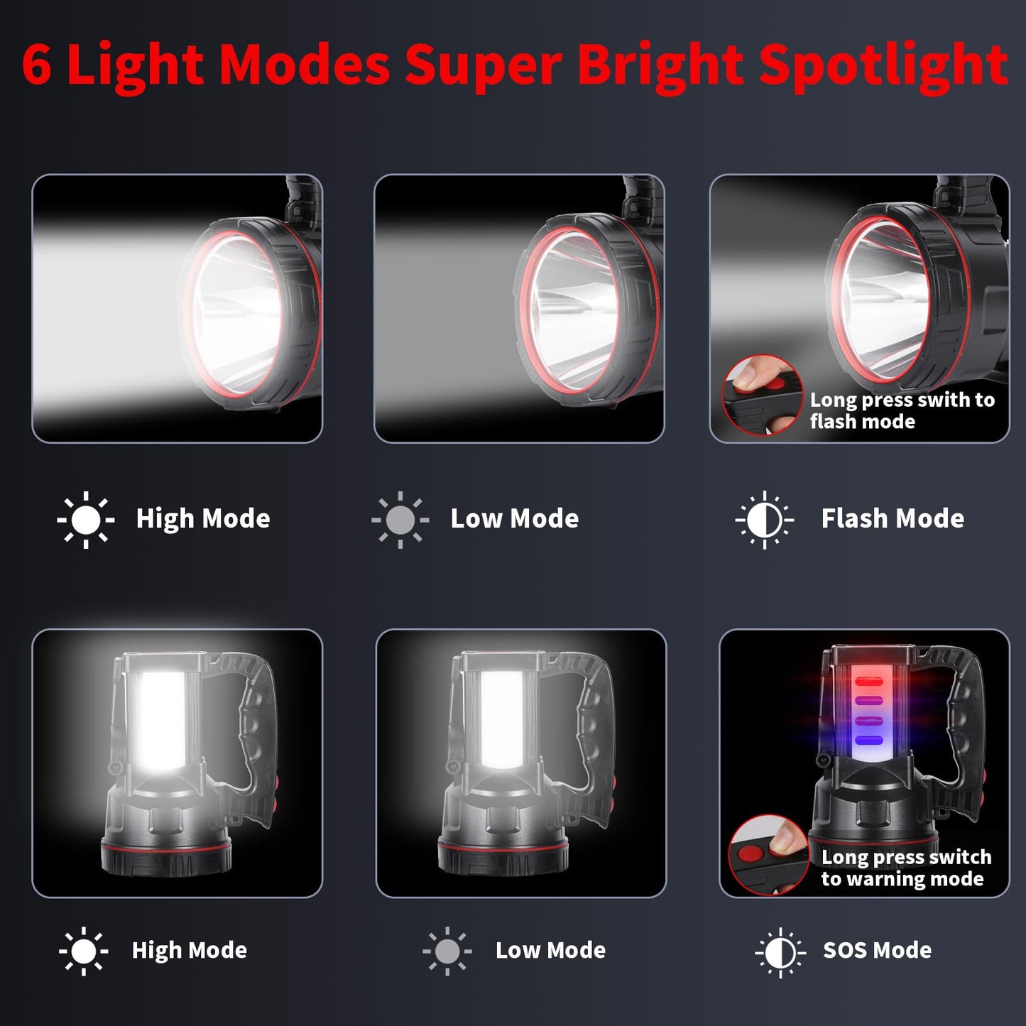 Vanvale Superbright LED Handheld Searchlight Tactical Waterproof Spotlight High Power Rechargeable Flashlights with Side Light USB Power Charger (White Light)