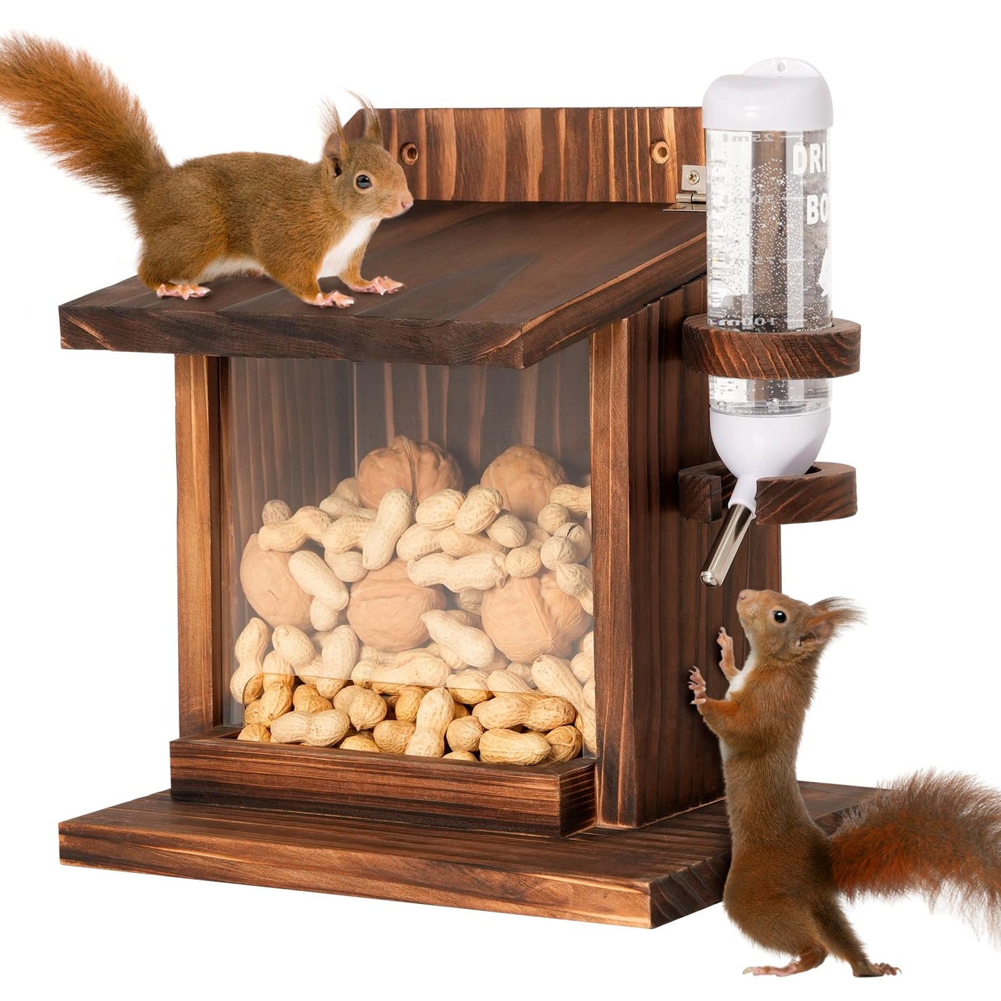 Squirrel Feeder, Squirrel Picnic Table Feeder with Water Feeder, Wooden Squirrel Feeders for Outside, Squirrel House for Corn Peanut