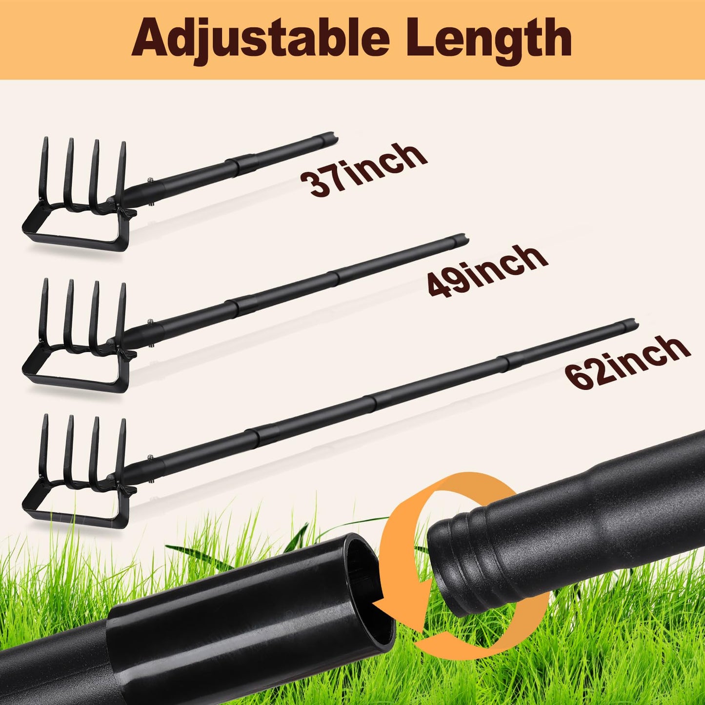 PoPoHoser Garden Hoe for Weeding, Heavy Duty Hoe Garden Tool, 62" Long Handle Stirrup Hoe Cultivator, 2 in 1 Action Scuffle Hula Push Pull Hoe Manual Weeder for Gardening Landscaping Loosening Soil
