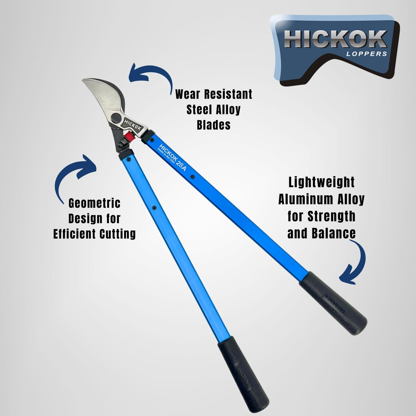 Hickok Heavy Duty Loppers for Tree Trimming – 28" Branch Cutter & Pruning Shears with Long Handle | Lightweight Aluminum Tree Trimmer | Professional-Grade Pruner Made in USA