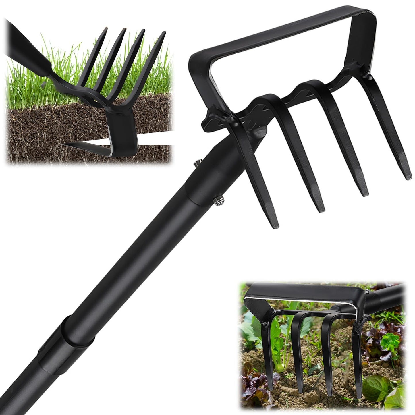 PoPoHoser Garden Hoe for Weeding, Heavy Duty Hoe Garden Tool, 62" Long Handle Stirrup Hoe Cultivator, 2 in 1 Action Scuffle Hula Push Pull Hoe Manual Weeder for Gardening Landscaping Loosening Soil