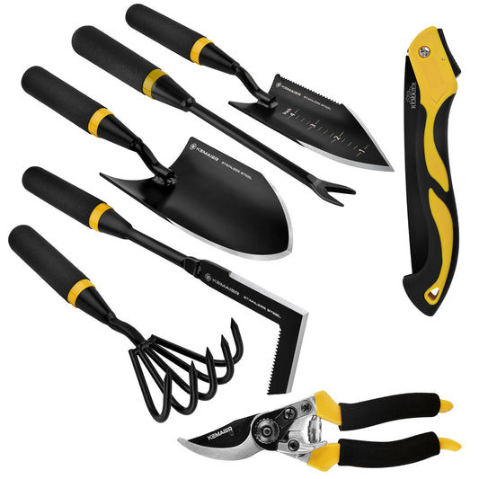 Kemaier 7 - Piece Gardening Tools Set, Stainless Steel Gardening Tools, Heavy - duty Hand Gardening Tools with a Toolbox, Suitable for Gardening Planting and Weeding, Gardening Gifts for Women and Men