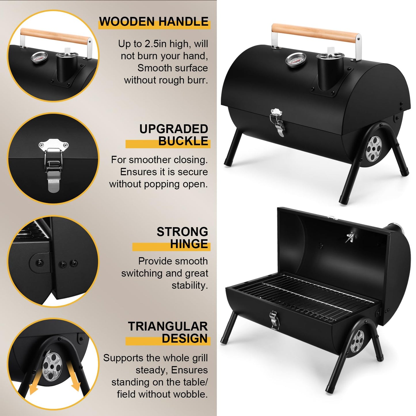 Joyfair Portable Charcoal Grill Set, Small Tabletop Barbecue Grill with Accessories Tools for Outdoor Camping BBQ Grilling Backyard Party Cooking, Heavy Duty & Innovative Design, Thermometer & Chimney