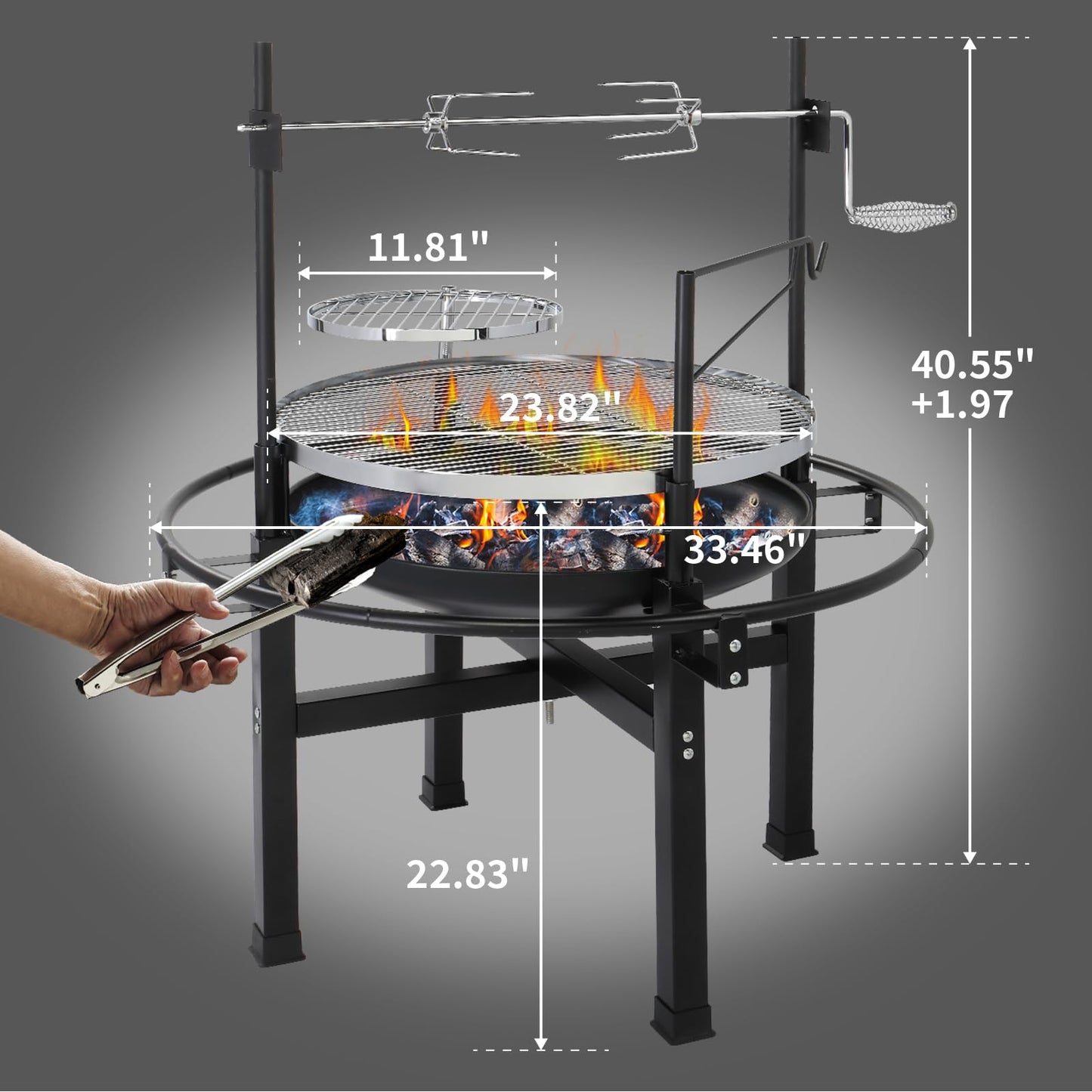Outvita 33 Inch 2 in 1 Fire Pit with Grills, Wood Burning Fire Pits with Adjustable Swivel Cooking Grate for Outside BBQ Patio Picnic Party