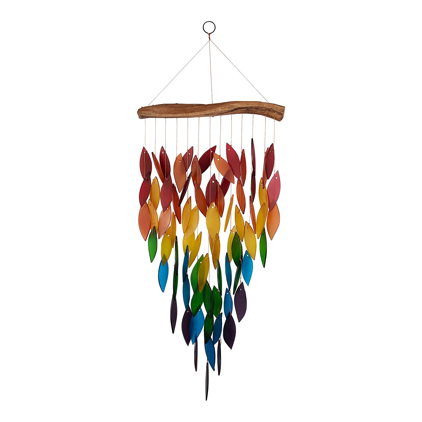 Blue Handworks Deluxe Rainbow Waterfall & Driftwood Chime, Sandblasted Glass and Found Wood Handcrafted Wind Chime