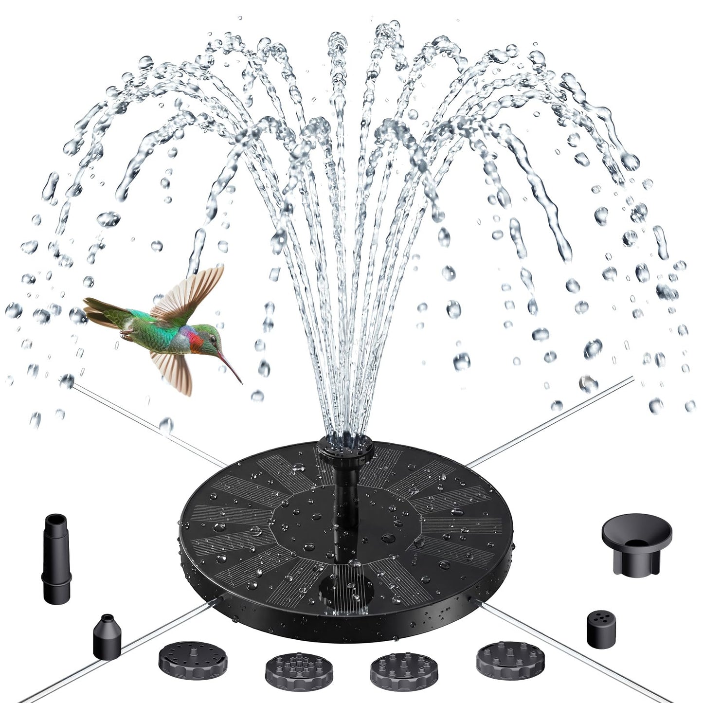 AISITIN Solar Fountain for Bird Bath, Solar Water Fountain Pump with 6 Nozzles, Solar Powered Fountain for Garden, Pond, Pool, Fish Tank and Outdoor Decor