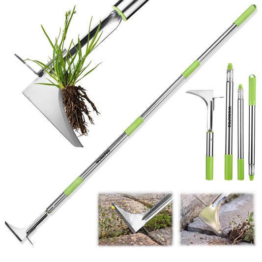 WORKPRO Crack Weeder, Stainless Steel Crevice Weeding Tool with Adjustable Long Handle(27"-54"), L-Shaped Weed Removal Scraper, for Garden Lawn Yard Patio Terrace Paving Garden Hand Tool