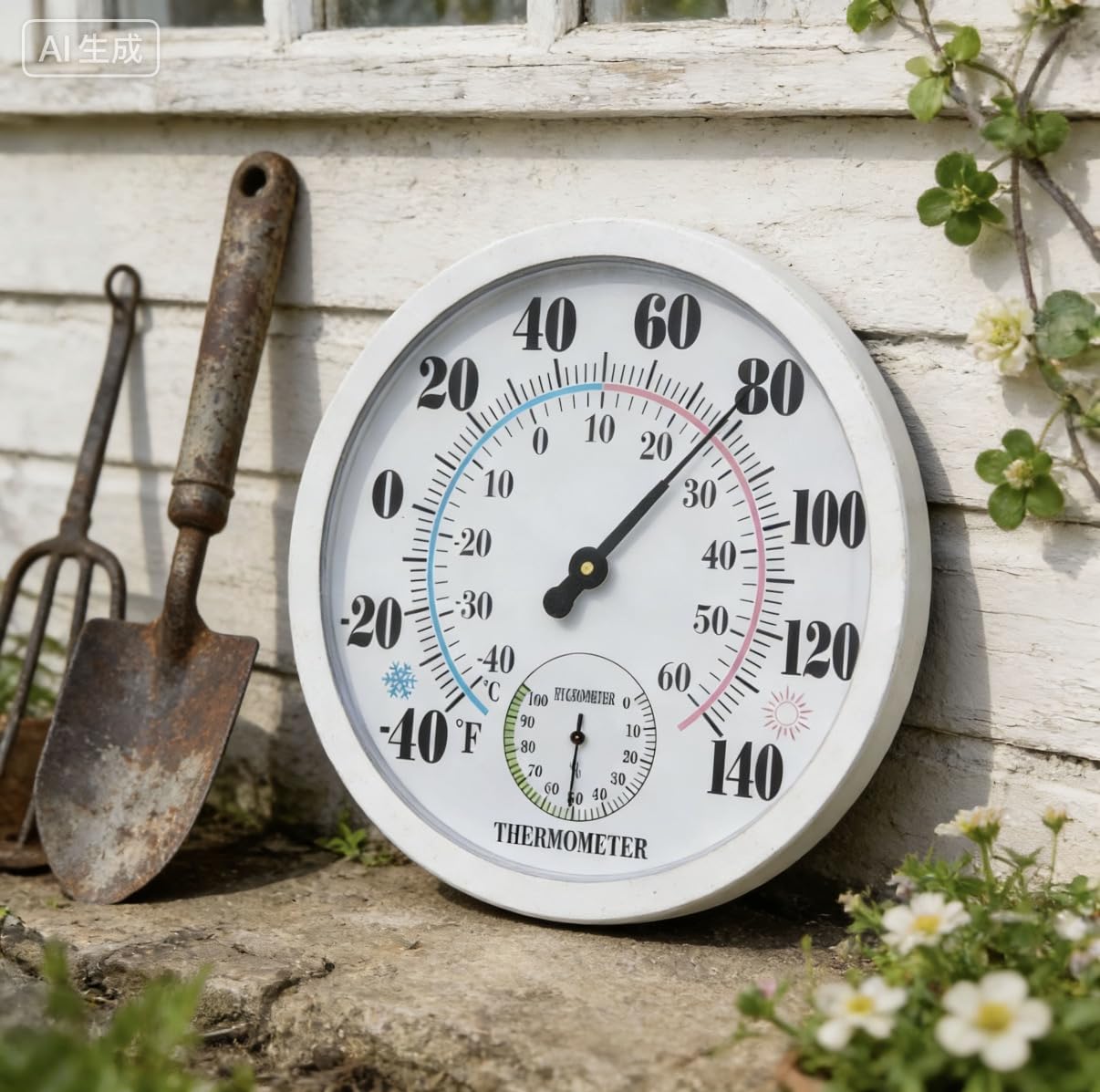 Outdoor Thermometer Hygrometer, 10 Inch Round Large White Gauge with Easy to Read Face, Waterproof Wall Mount for Patio, Garden, Garage, Home Outside Temperature and Humidity Monitor
