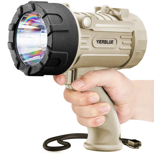 YIERBLUE Rechargeable Spotlight Flashlight with 2000000 High Lumen LED, IP67 Waterproof Long Running Spot Light searchlight, Impact Resistant Handheld Spotlight with Foldable Stand and Red Lens