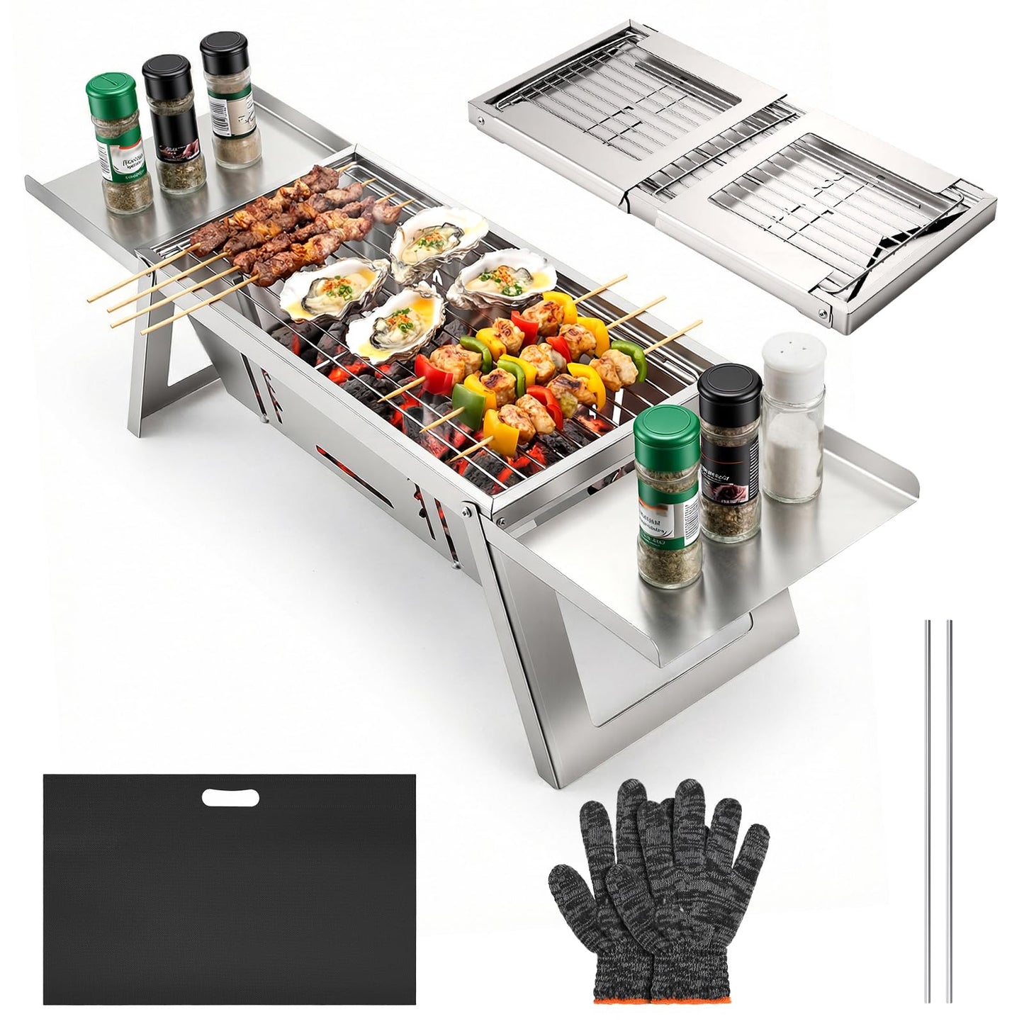Small Portable Bbq Charcoal Grill,Mini Folding Barbecue Grill With 4-Level Heat Control,Outdoor Tabletop Bbq For Camping Essentials,Easy-To-Use Barbecue Smoker For Picnic Garden Terrace Camping Travel