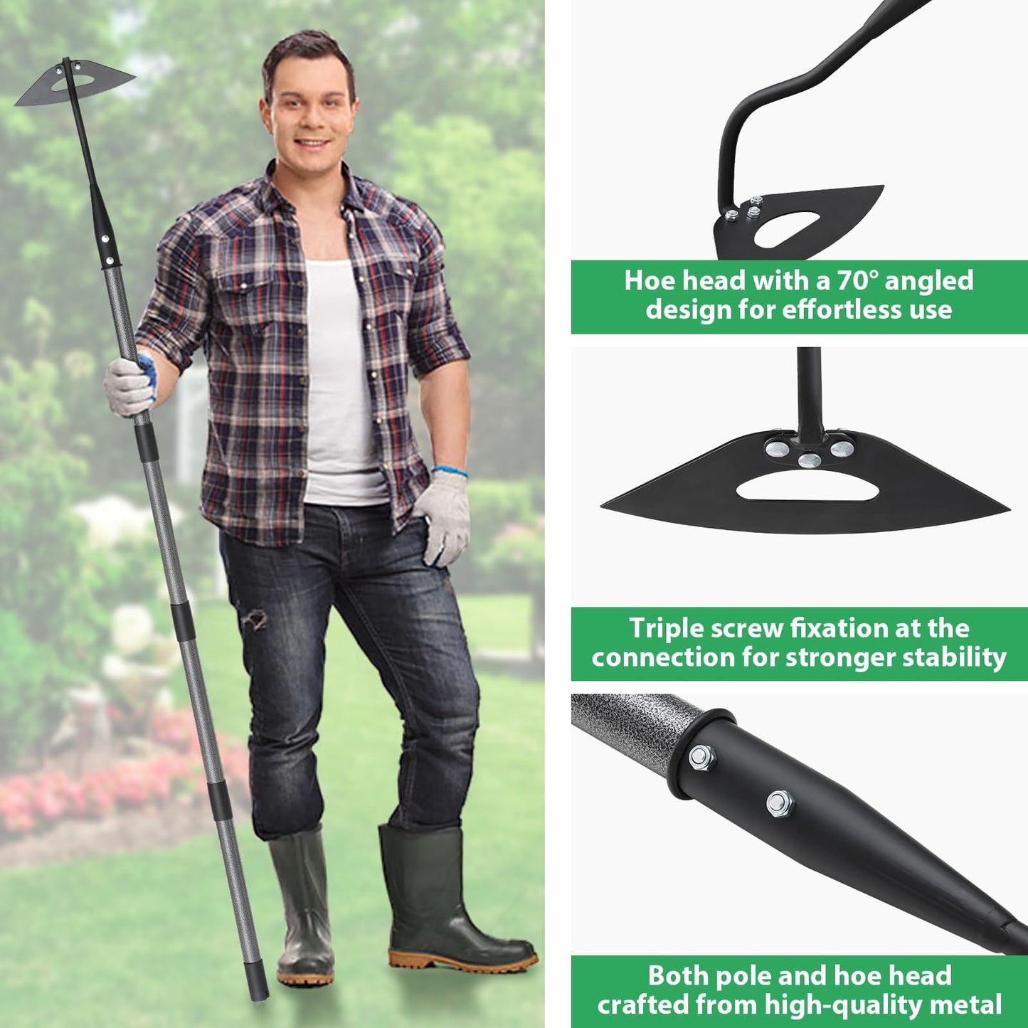 Hollow Hoe Garden Tool Long Handle 56" for Digging, Weeding, Hoeing, Cutting and Loosing Soil, Sickle Garden Hoe Heavy Duty Landscaping Tools