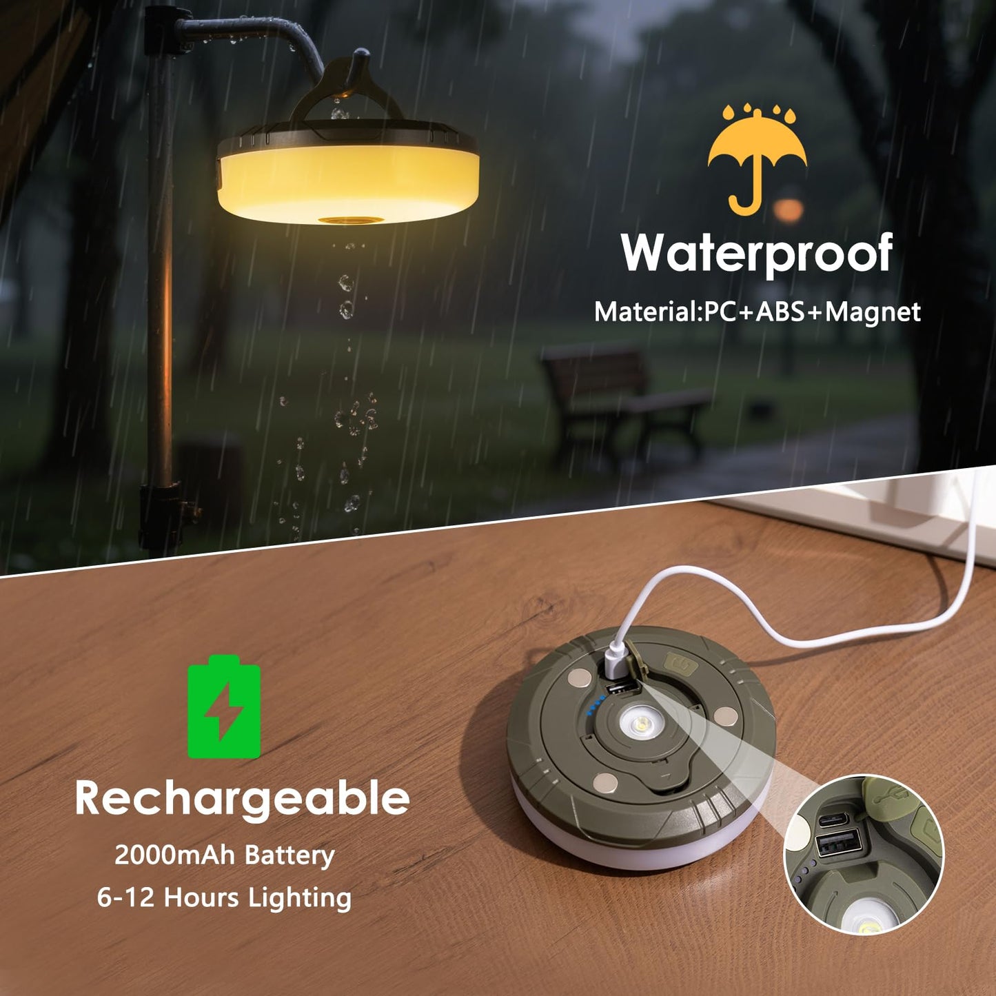 2Pack Camping String Lights, 4-in-1 Quick Storage Camp Light, 8Mode 32.8FT Hanging Tent Lights, Rechargeable Camp Lamp As Camping Essentials Gear, Waterproof LED Lantern for Hiking Travel Patio Party