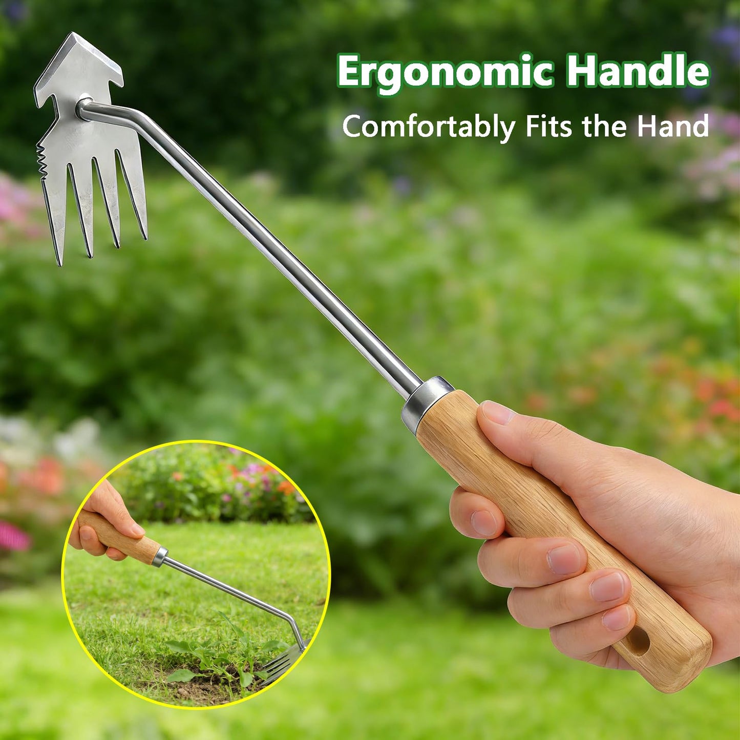 Doubleggs Weed Puller Tool, 2 Pack Garden Tools with 4 Teeth Weed Puller and Uprooting Weeding Tool for Garden, Patio, Lawn, Flower Beds and Sidewalk