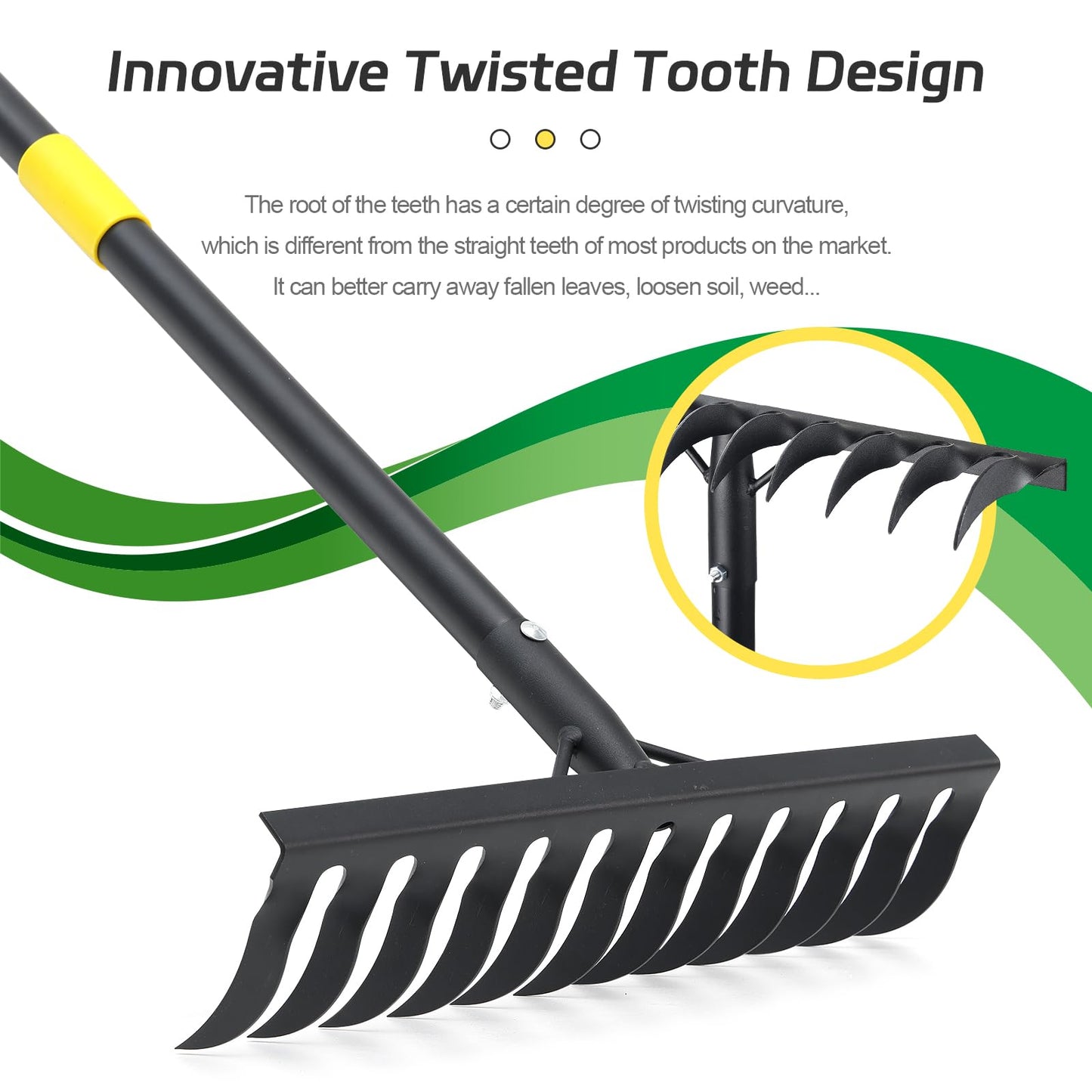 Bow Rake, 78" Heavy Duty Garden Tools Lawn Leveling Rake with Long Handle, 12 Tines Garden Tools Metal Head for Loosening Soil, Cleaning the Leaves and Weeding Control, Leaf, Thatch, Landscape Tools