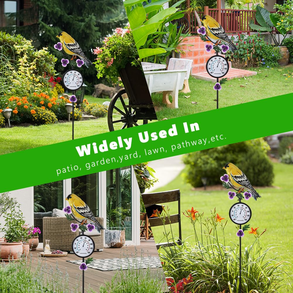VEWOGIFT Outdoor Thermometer, Hummingbird Outside Thermometer with Garden Stake, 35" Tall No Battery Needed Wall Thermometer for Yard Patio Decor