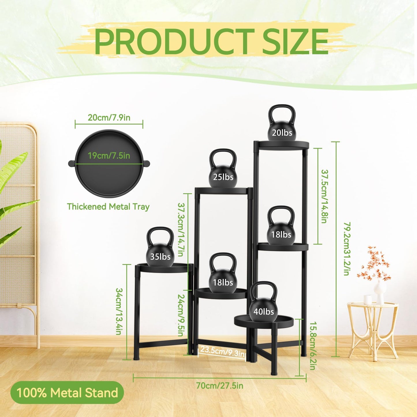 iDavosic.ly Plant Stand Indoor Outdoor, 6 Tier Corner Metal Flower Display Holder Shelf, Folding Tall Orchid Rack for Patio Balcony Porch Garden Living Room House, Black
