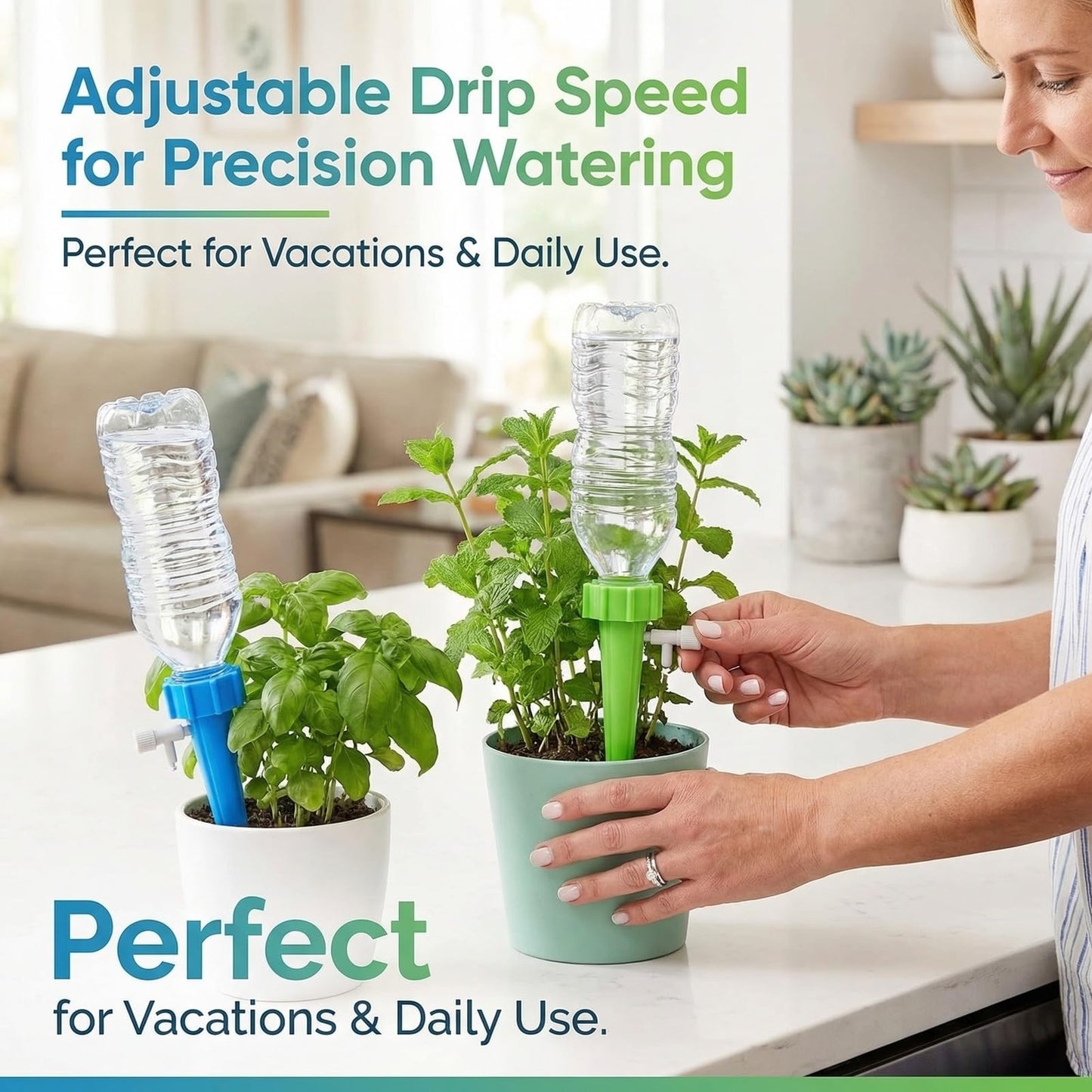 10 Pack Automatic Plant Waterer, Self Watering Spikes for Indoor Outdoor Plants with Adjustable Flow, Drip Irrigation System for Vacation Plant Care, Fits Standard 1.1in Bottle Mouth (10.5cm)