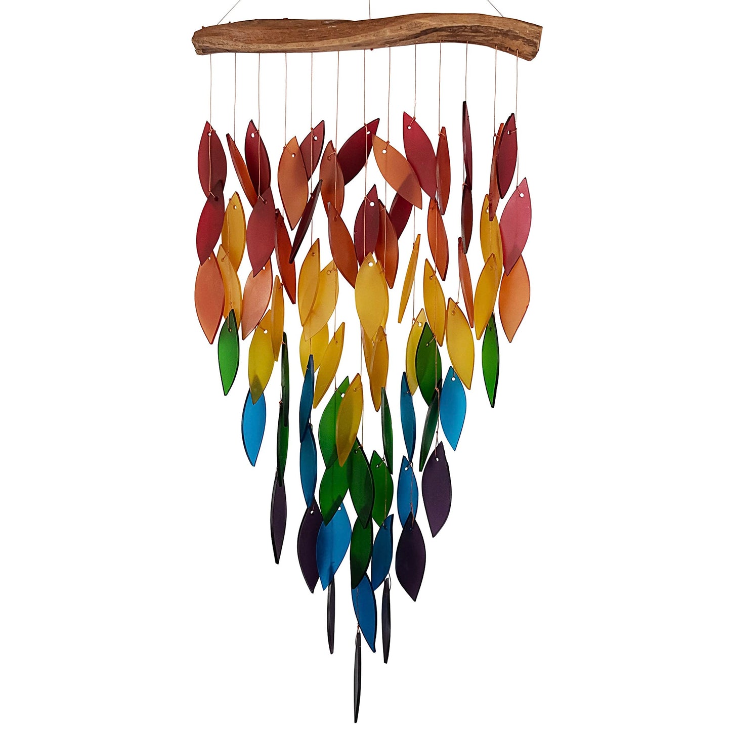 Blue Handworks Deluxe Rainbow Waterfall & Driftwood Chime, Sandblasted Glass and Found Wood Handcrafted Wind Chime
