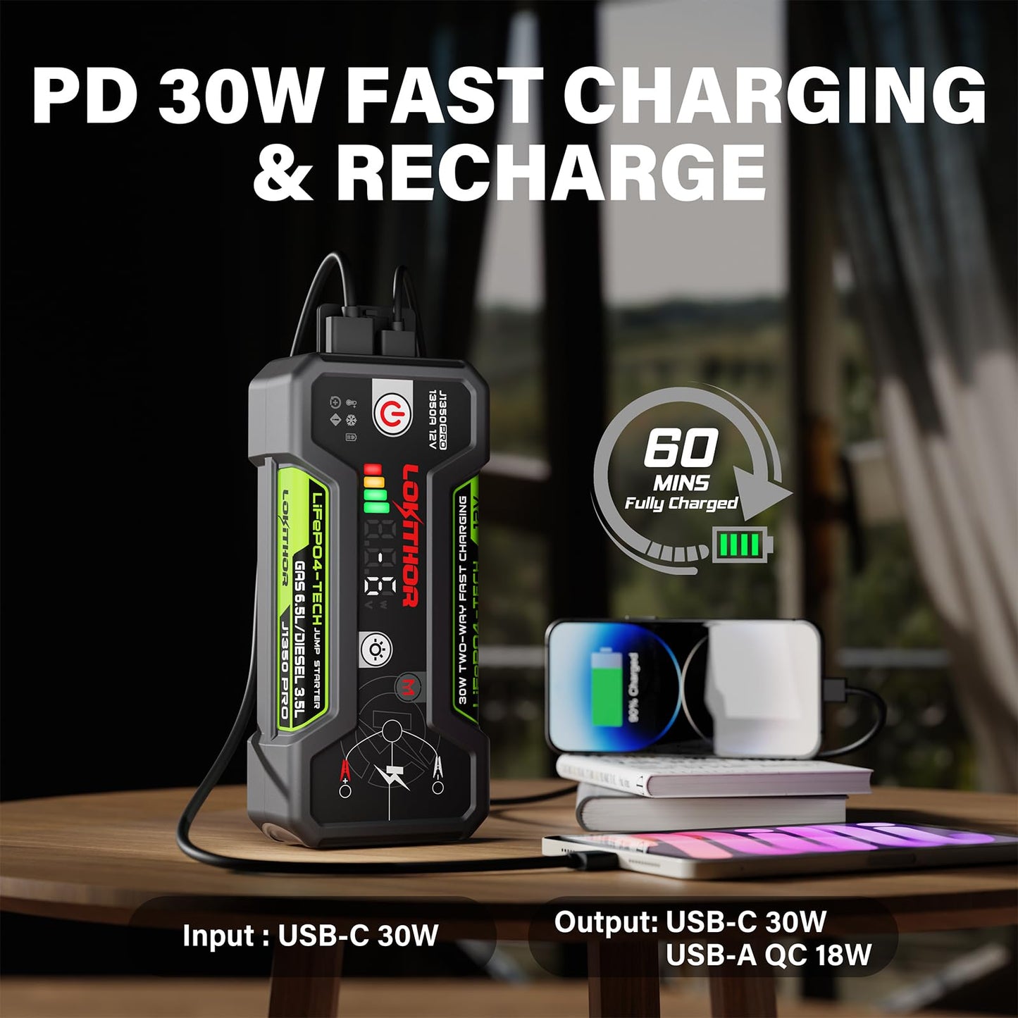 LOKITHOR J1350 PRO Jump Starter with ConnectMax, 1350 Amp LiFePO4 Jump Box for 6.5L Gas and 3.5L Diesel Engines, Car Jumper Starter Portable with 30W Two-Way Fast Charging and More 2000 Cycle Life