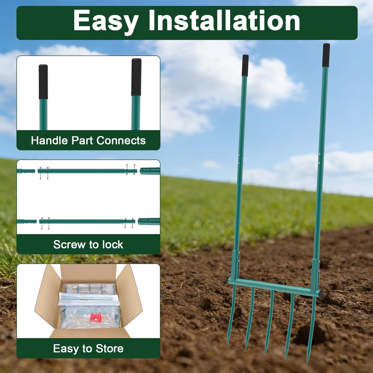Broad Fork Garden Tool - 5 Tines Heavy Duty Broadfork for Digging, Cultivating & Loosening Soil, Ergonomic U-Shaped Design Hand Tiller for Gardening & Farming