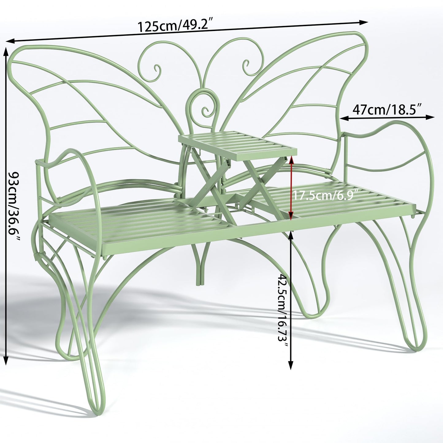 Boweniog Outdoor Bench Patio Outdoor Garden Bench with Built-in Table, Butterfly Bench for Outside, 3 People Outdoor Bench Garden Bench Front Porch Furniture (Green, 49.2inch)
