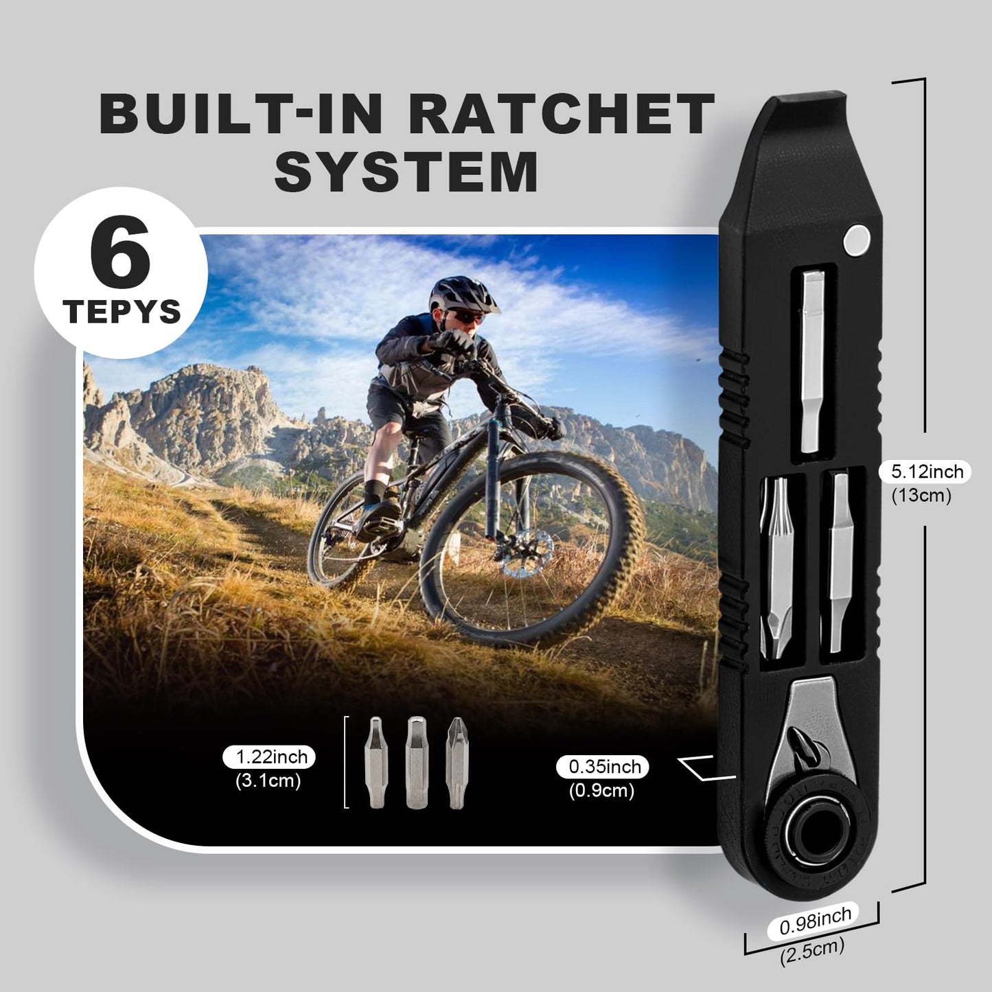 EMERK Bike Tire Levers Kit - 14 in 1 Portable Bike Multitool with Mini Ratchet Wrench, Bike Tire Levers, Cone Wrenches & File Blade for MTB, Road Bicycle
