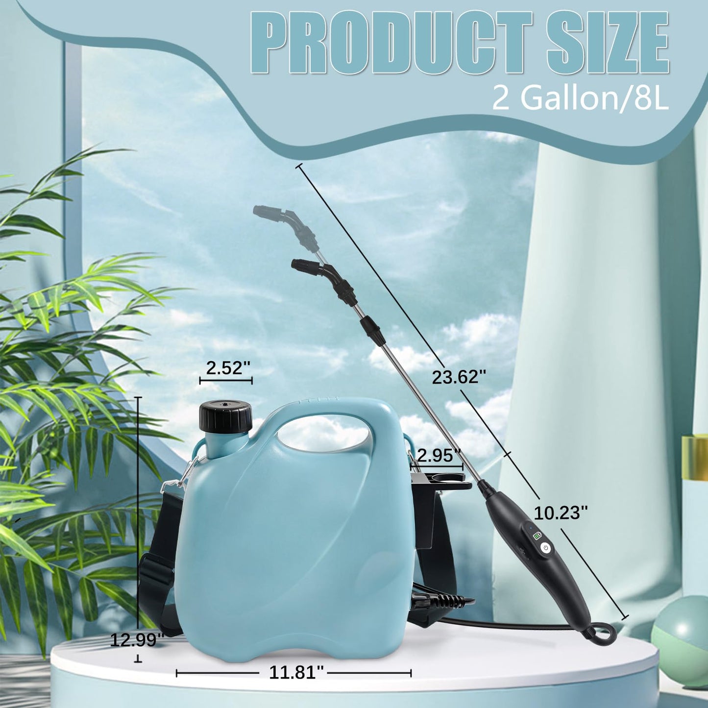Battery Powered Sprayer 2 Gallon, Electric Garden Sprayer in Lawn with 3 Mist Nozzles, USB Rechargeable Handle, Retractable Wand, Yard Pump Sprayers with Adjustable Shoulder Strap for Plants