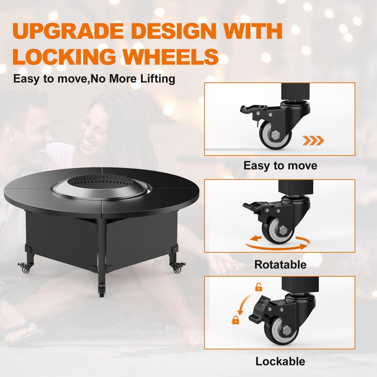 Fire Pit Surround Tabletop for Solo Stove Bonfire,Foldable Surround Table with Wheels for Safety & Easy Clean,42" Powder-Coated Steel Wood Burning Stove Surround Table Top,Accessories for Solo Stove