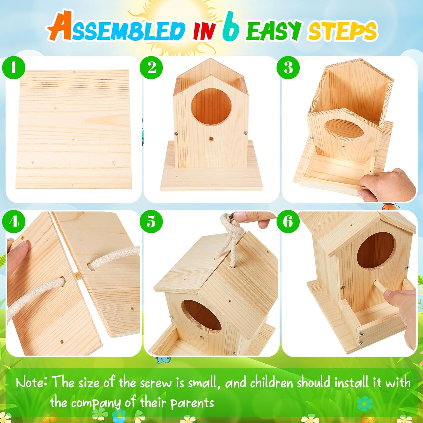 Liliful 4 Pack DIY Wooden Birdhouse Kit, Crafts for Kids and Adults, Bird House with Paint and Paintbrushes Painting Kits for Boys and Girls, Spring Birthday Classroom Gifts for Ages 4-8