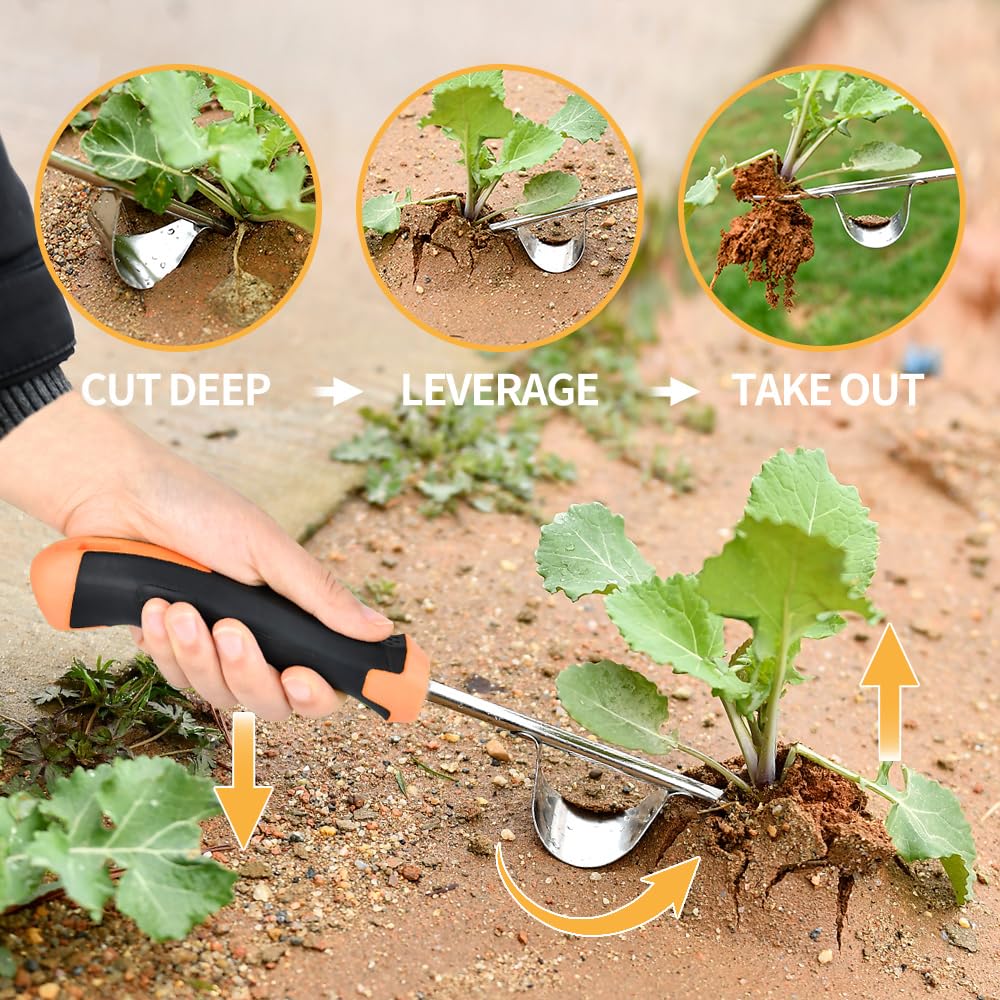 GANCHUN 2026 Weed Puller Tool, 3 Pack New Garden Stainless Steel Weeder Tool Hand Weeder Tool,Multi-Purpose Weed Remover Tool Weeding Tools for Gardening(Rubber Handle)