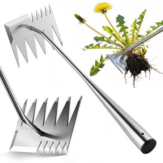 LOOHOI Weed Puller Tool, Manual Weeder with Deep Root Removal, Heavy Duty 304 Stainless Steel Weed Remover for Garden, Faster Than Step Weeders