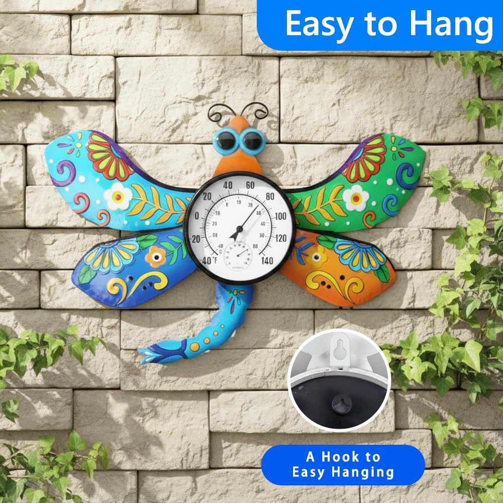 HOBYLUBY Indoor Outdoor Thermometer, Large Wall Thermometer Hygrometer No Need Battery, Easy to Read Decorative Outside Thermometer for Patio, Garden, No Require Batteries(Blue & Green)