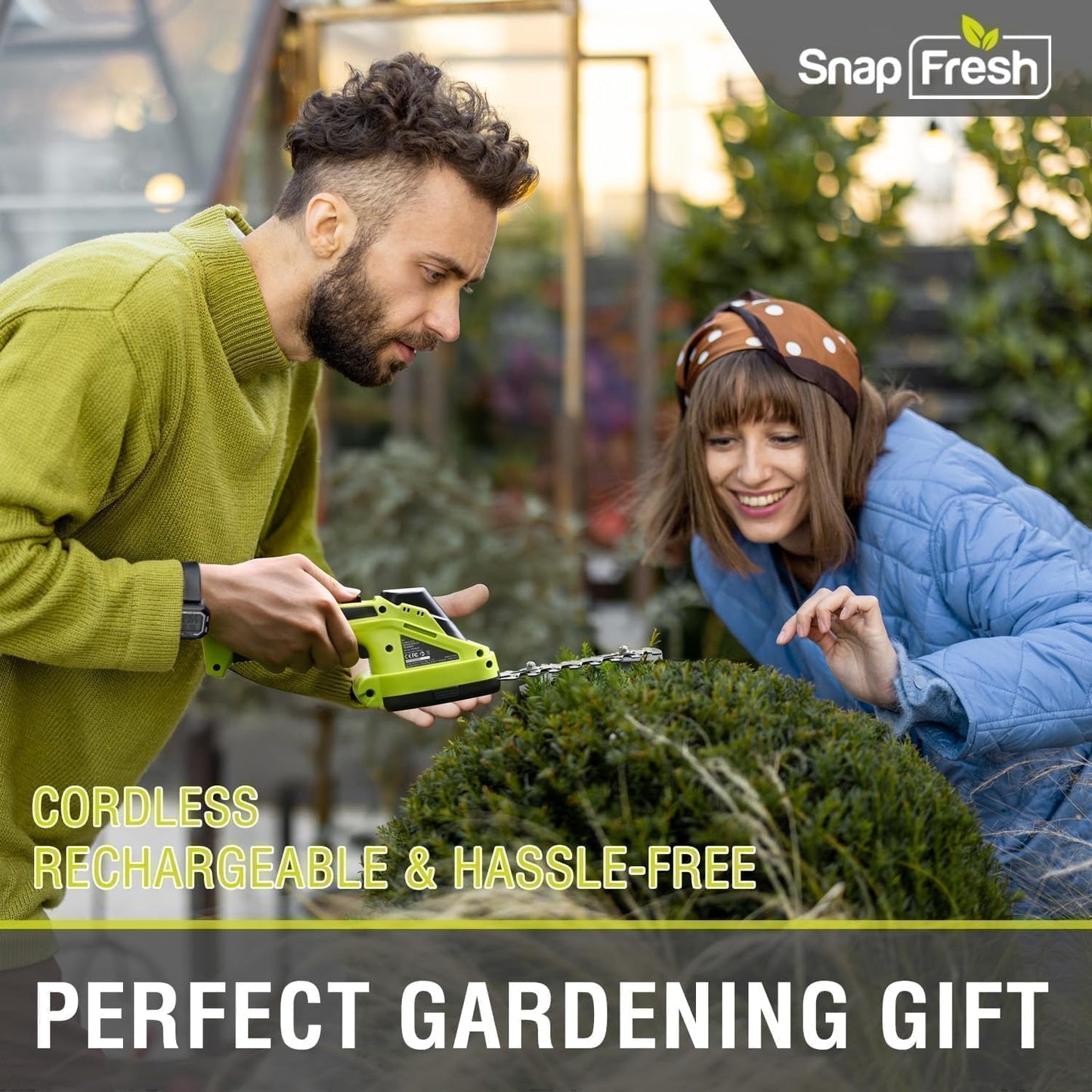 SnapFresh Cordless Grass Shear Bush Trimmer, 2 in 1 Handheld Hedge Trimmer, 7.2V Electric Grass Trimmers, Lightweight Shrubbery Trimmers Battery & Charger Included, Shrub Trimmer for Garden(Green)