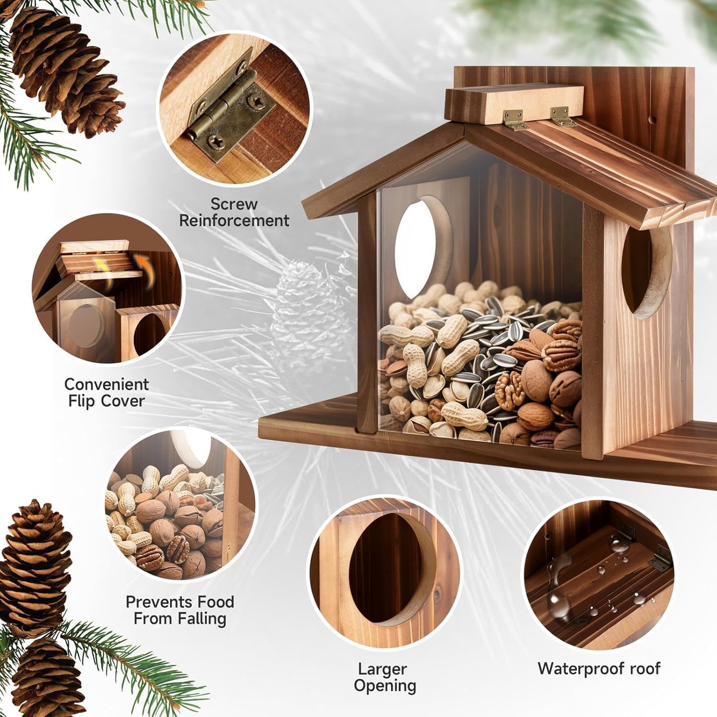 Gnodary Squirrel Feeders, Squirrel Feeders for Outside, Squirrel House for Outdoor - Chipmunk Feeder Box, Squirrel Food for Backyard Squirrels Hold Corn, Corn Cob, Peanuts (Brown)