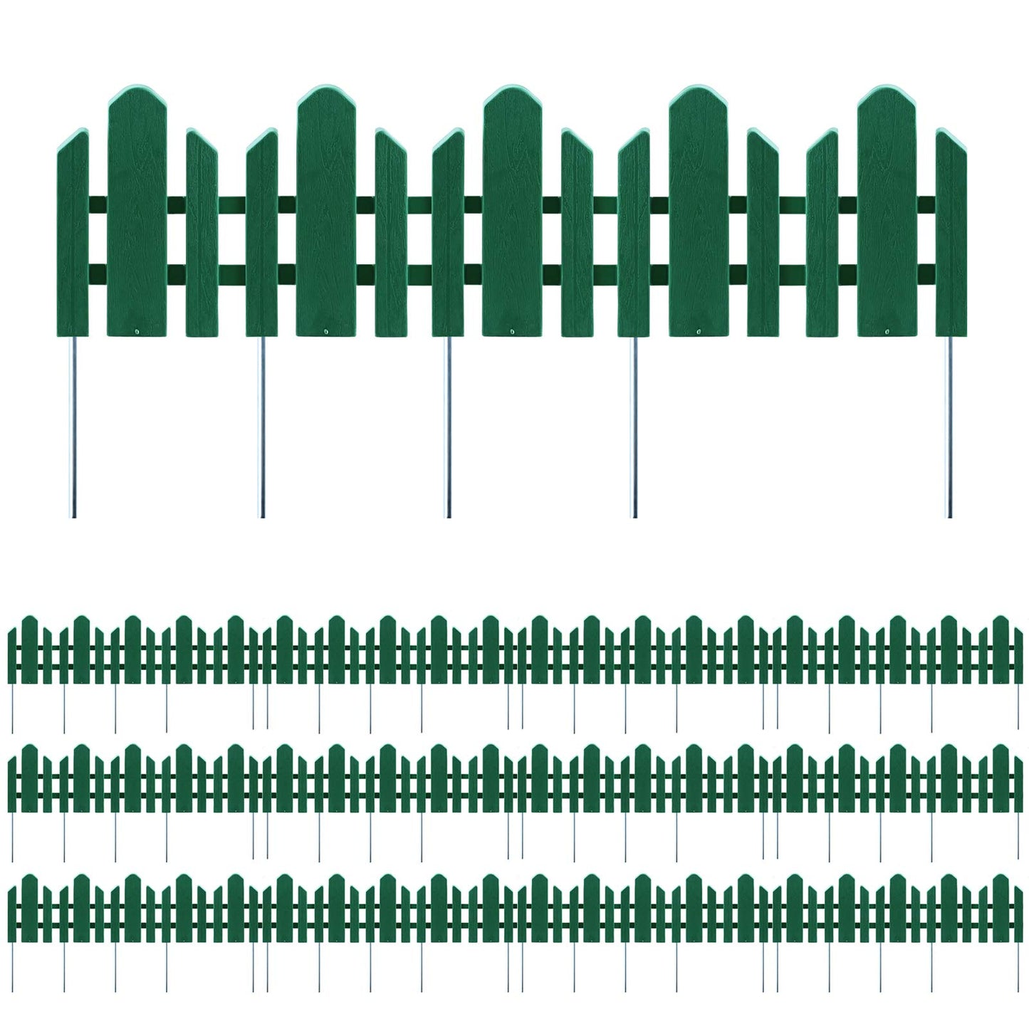 Sunnyglade 12 Pack Garden Edging Decorative Border Recycled Plastic Landscape Garden Fence Flexible No-Dig Spikes,Dark Green