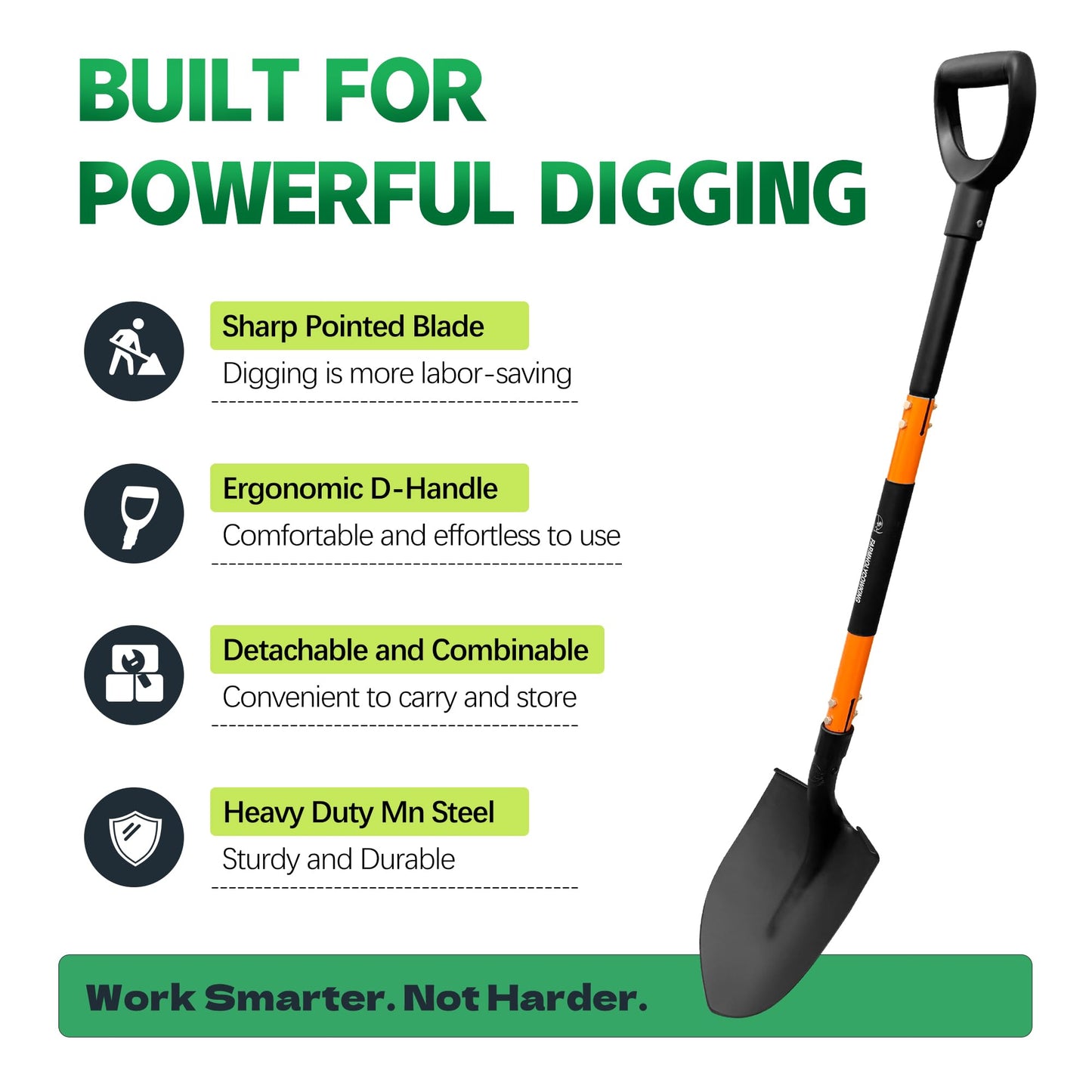 FARMHOLYCOWKING Shovel, Shovels for Digging, 47 Inch Detachable D-Handle with Anti-Slip Design, Heavy Duty Shovels for Gardening Digging