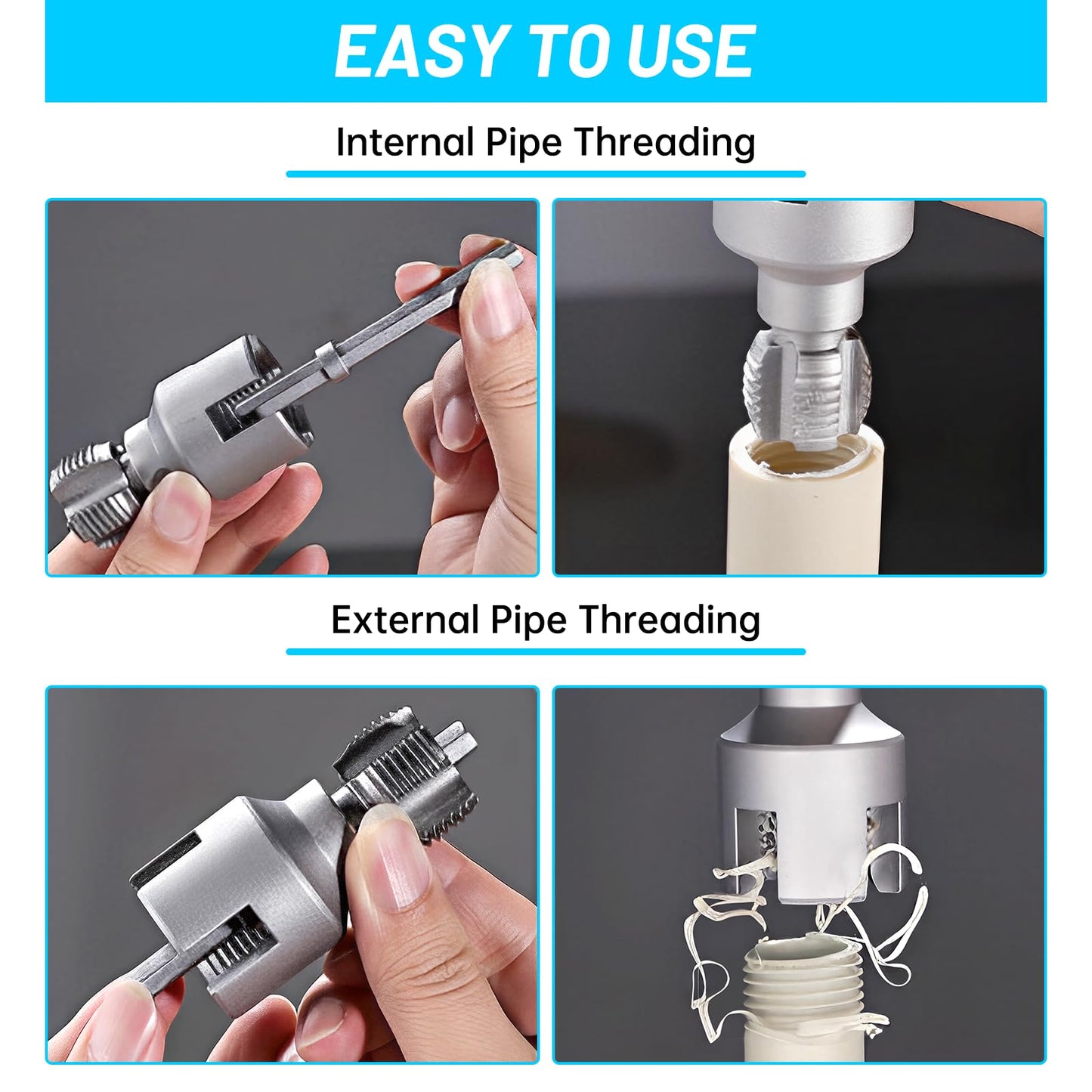 3pcs Pvc Pipe Threader Kit,Dual-Function Integrated Internal & External Pipe Threading Tool For 1/2" & 3/4"& 1" Pvc/Plastic Pipes,Electric Drill Compatible For Home Repair(1/2"+3/4"+1")