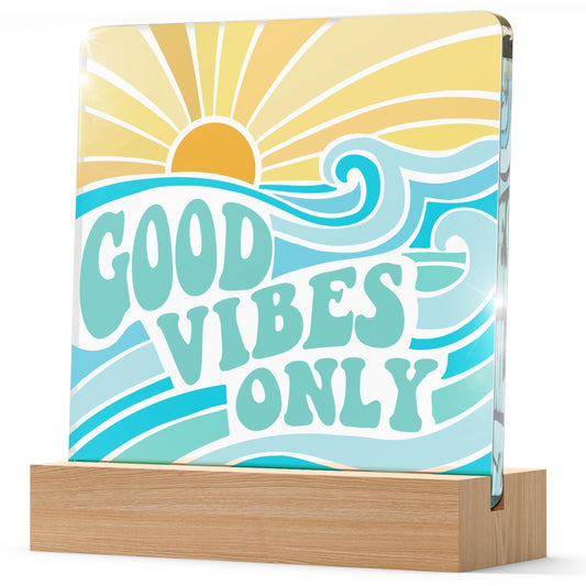 YAANUNULU Good Vibes Only Sign Beachy Room Decor Aesthetic for Beach Lake House, Positive Affirmations Beach Desk Decor, Nautical-Inspired Acrylic Sign Gifts for Women, Summer Displays