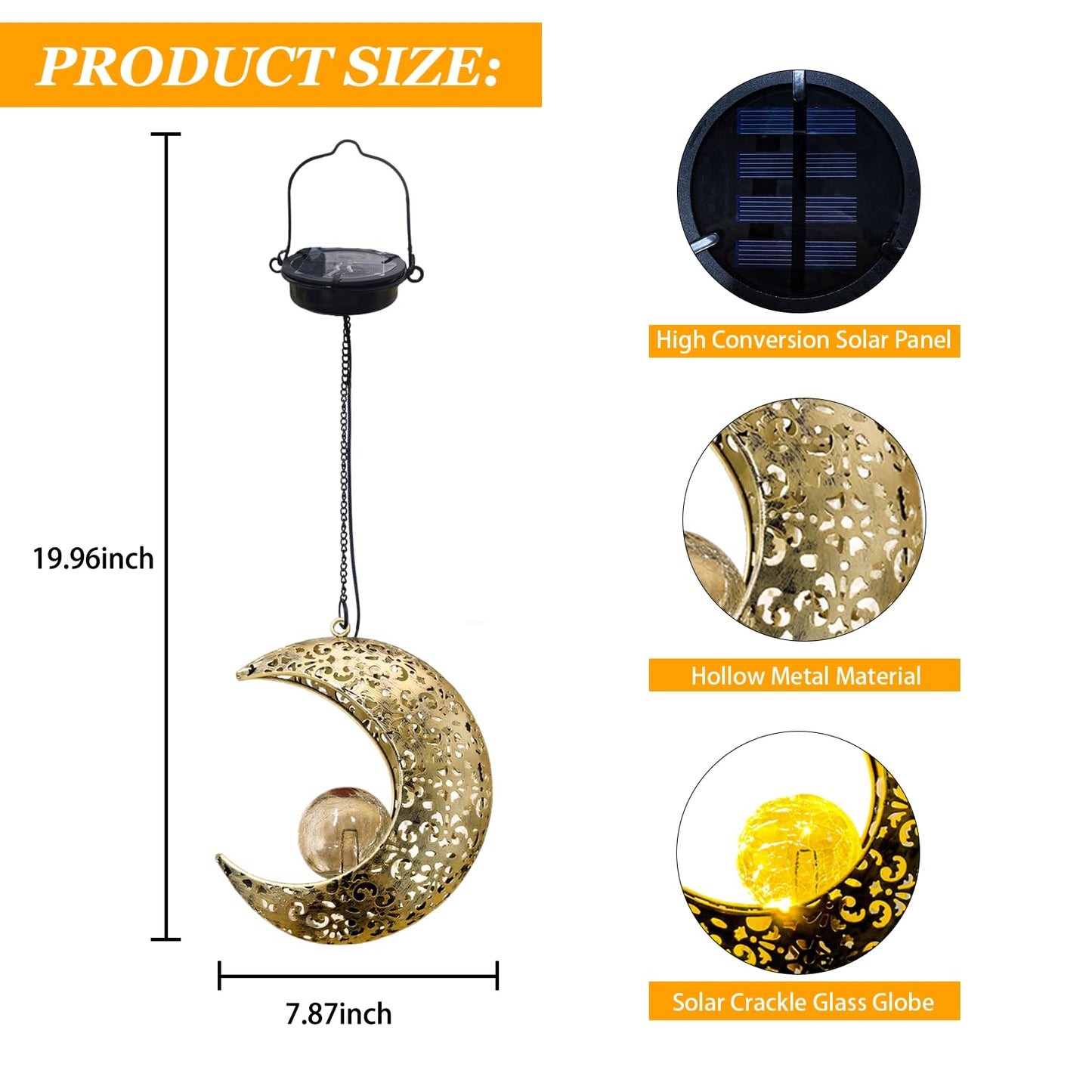 QCF Solar Garden Hanging Moon Lights Outdoor Decor,2 Pack Metal Lanterns Art Decorations for Outside Yard Lawn Patio Wall Fences Driveway Trail,Unique Housewarming Gardening Gifts for Women Mom