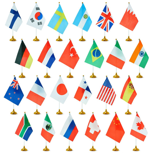 Juvale Country Flags 24-Piece Mini Set with Stands - 5.5x8.3 In, 12 In Poles, Multicolor - World Flags & Desk Display for Olympics Party Decorations