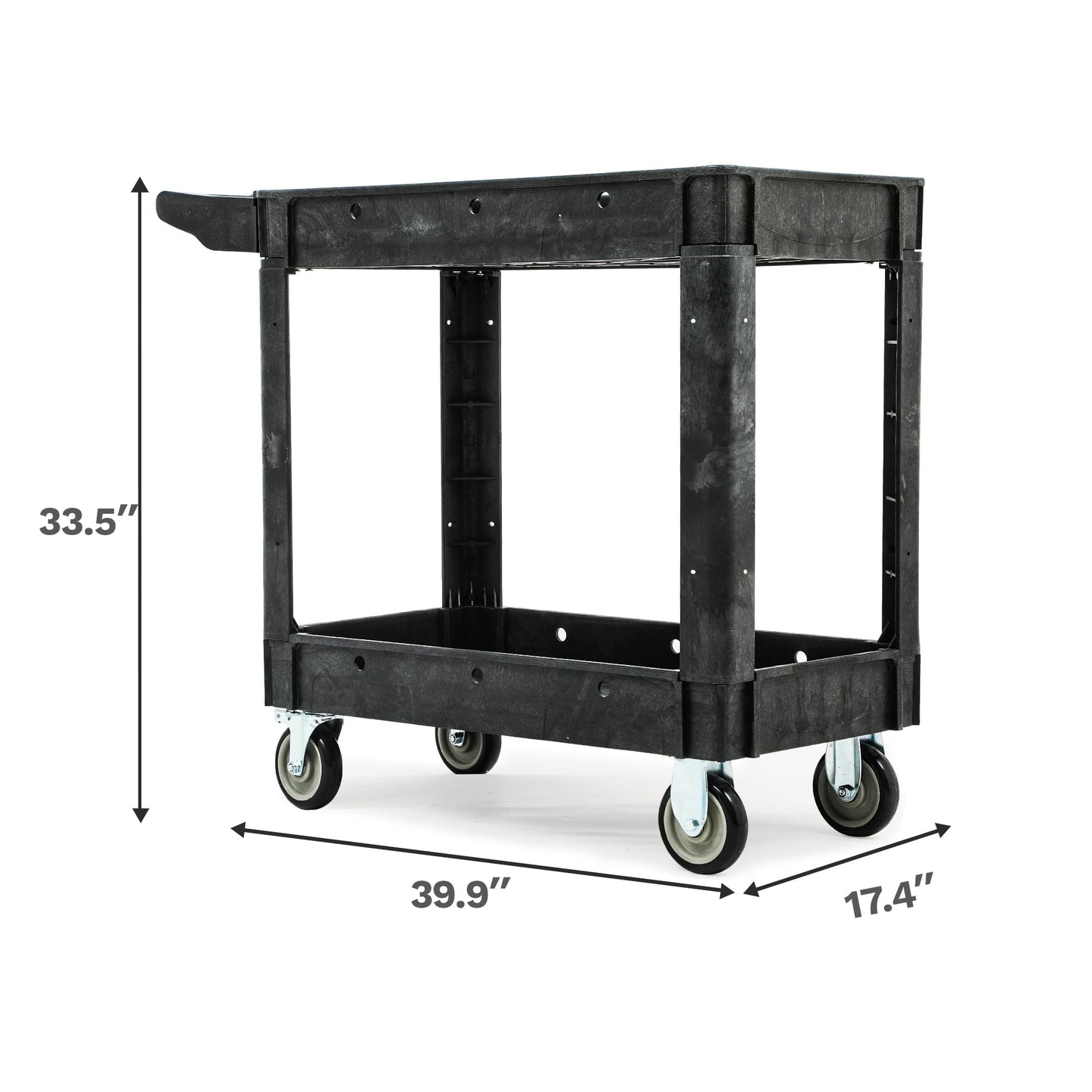 DWVO Utility Cart, 1000 lbs Capacity, 2 Shelf Heavy Duty Plastic Service Utility Cart on Wheels, Rolling Storage Work Carts Suitable for Warehouse, Garage, School & Office, Cleaning, Black