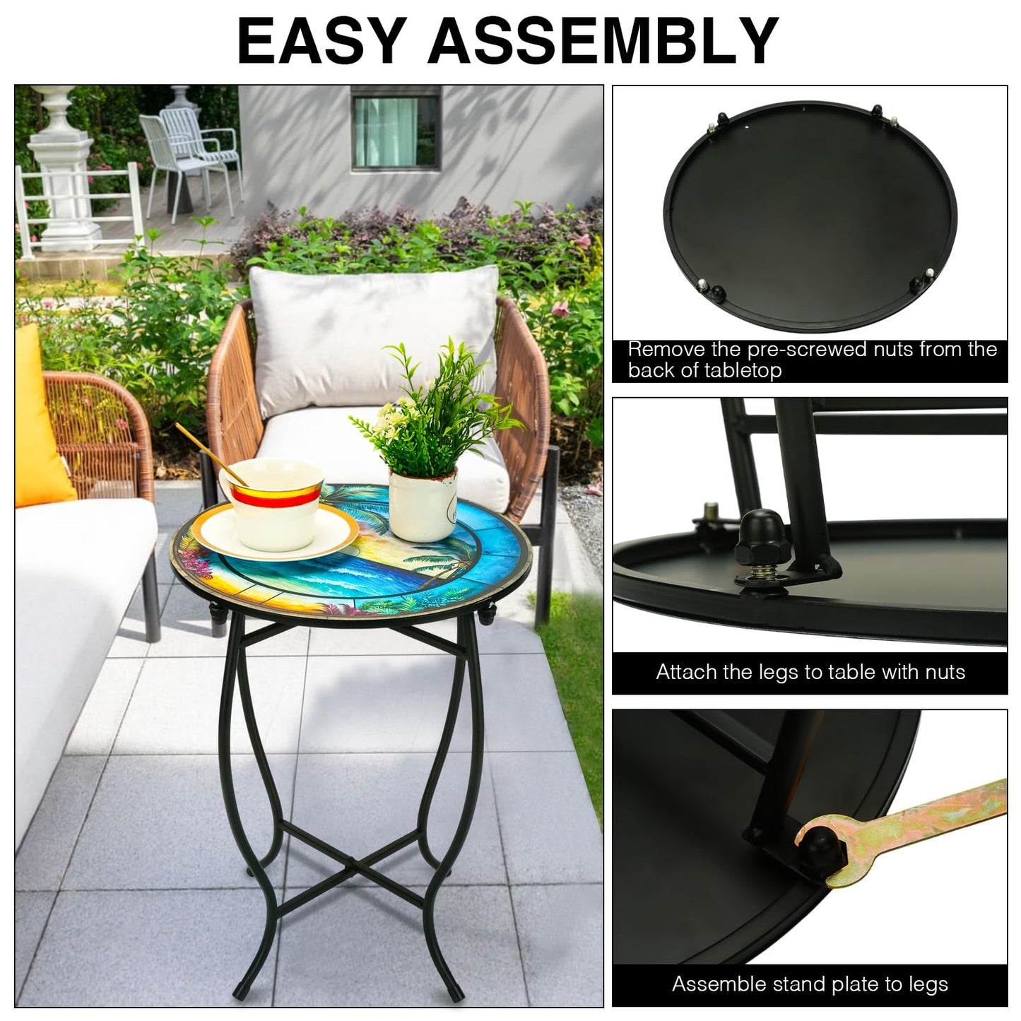 Indoor Outdoor Metal Round Side Table, 14 Inch Round Patio Coffee Bistro Table, Weather Resistant Black Metal Side Table for Patio Porch Garden Balcony Yard, Plant Stand for Indoor Outdoor Use