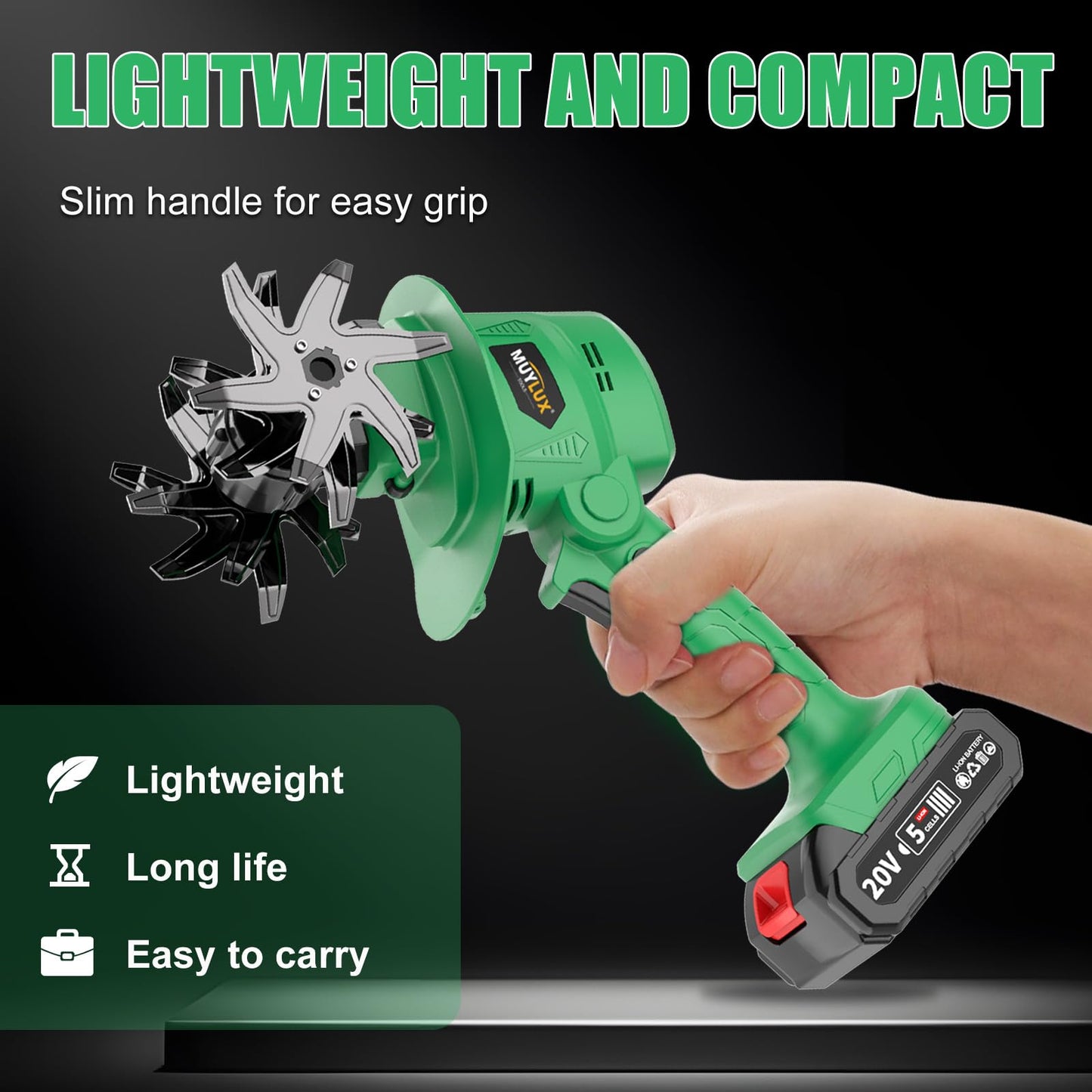 Muylux 20V Cordless Tiller Cultivator for Gardening, Electric Garden Tiller with Only 1 x 2.0Ah Battery & Charger, Garden Rototiller for Lawn Gardening Soil Cultivation