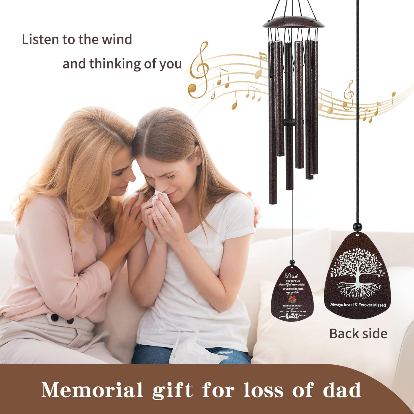 Cardinal Memorial Wind Chimes for Loss of Father, 32" Large Sympathy Windchimes for Outside Deep Tone, Best Bereavement Remembrance Memory Funeral Gifts for Loss of Dad