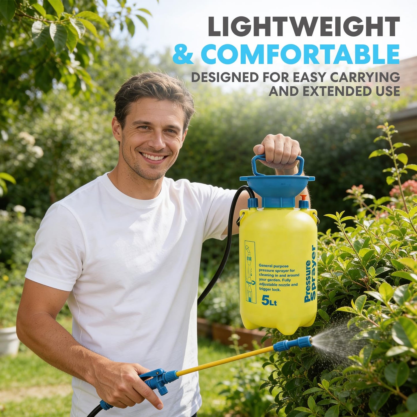 SIMPLI-Magic 5L Garden Pump Sprayer, Handheld Pressure Sprayer with Adjustable Nozzle & Easy Pump Action for Plants, Lawn Care, Cleaning & Outdoor Use