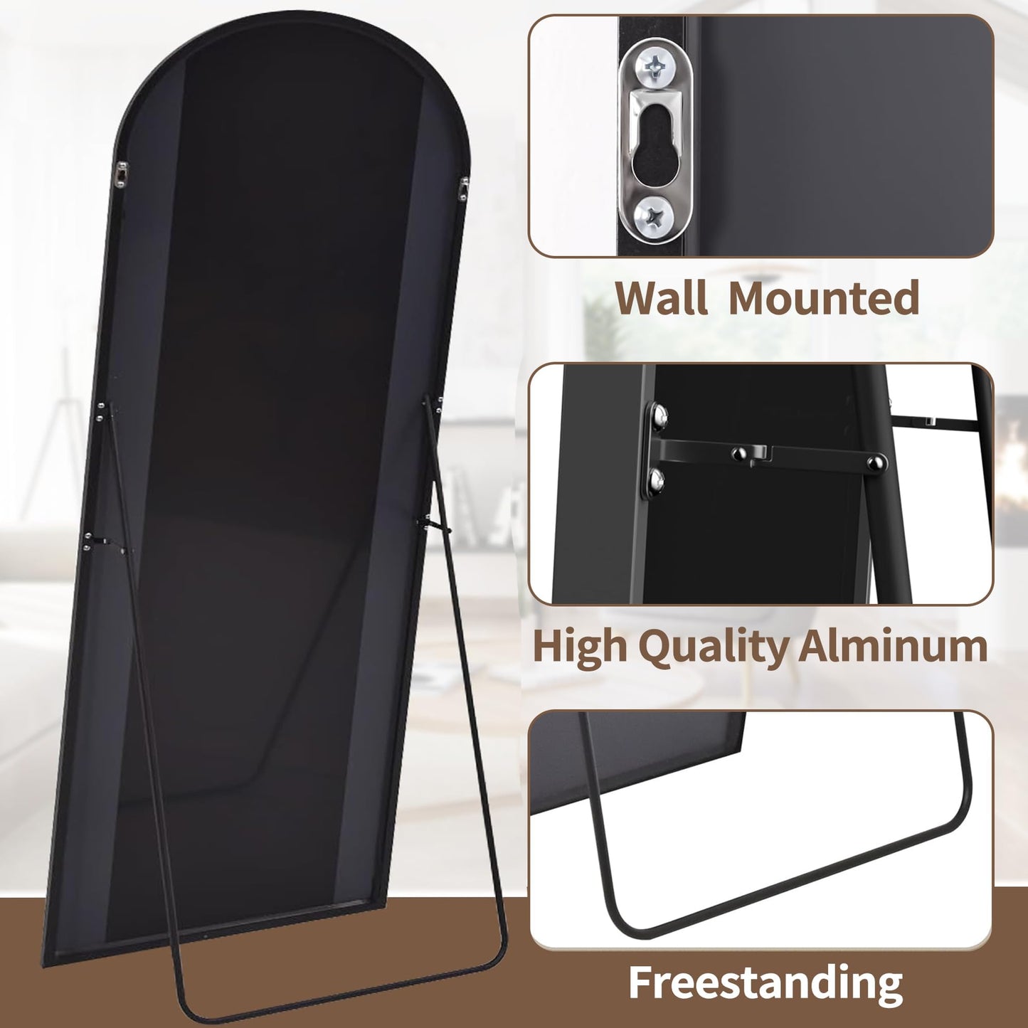 OGCAU Full Length Mirror, 71"x30" Arched-Top Floor Mirror, Wall Mounted Hanging or Leaning, Standing, Full Body with Aluminum Frame for Bedroom Living Room, Black